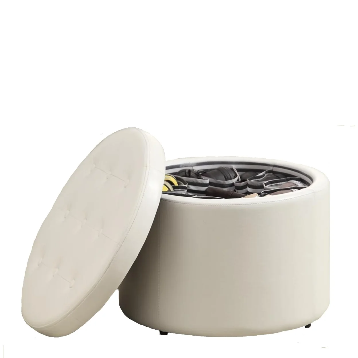 Designs4Comfort Round Shoe Ottoman, Ivory