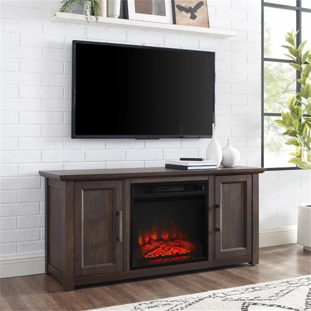 Crosley Furniture Camden 48" Low Profile Tv Stand W/Fireplace Dark Walnut
