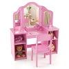 Gymax Kids Vanity 2 in 1 Princess Makeup Desk & Chair Set Safe Tri-fold Mirror White
