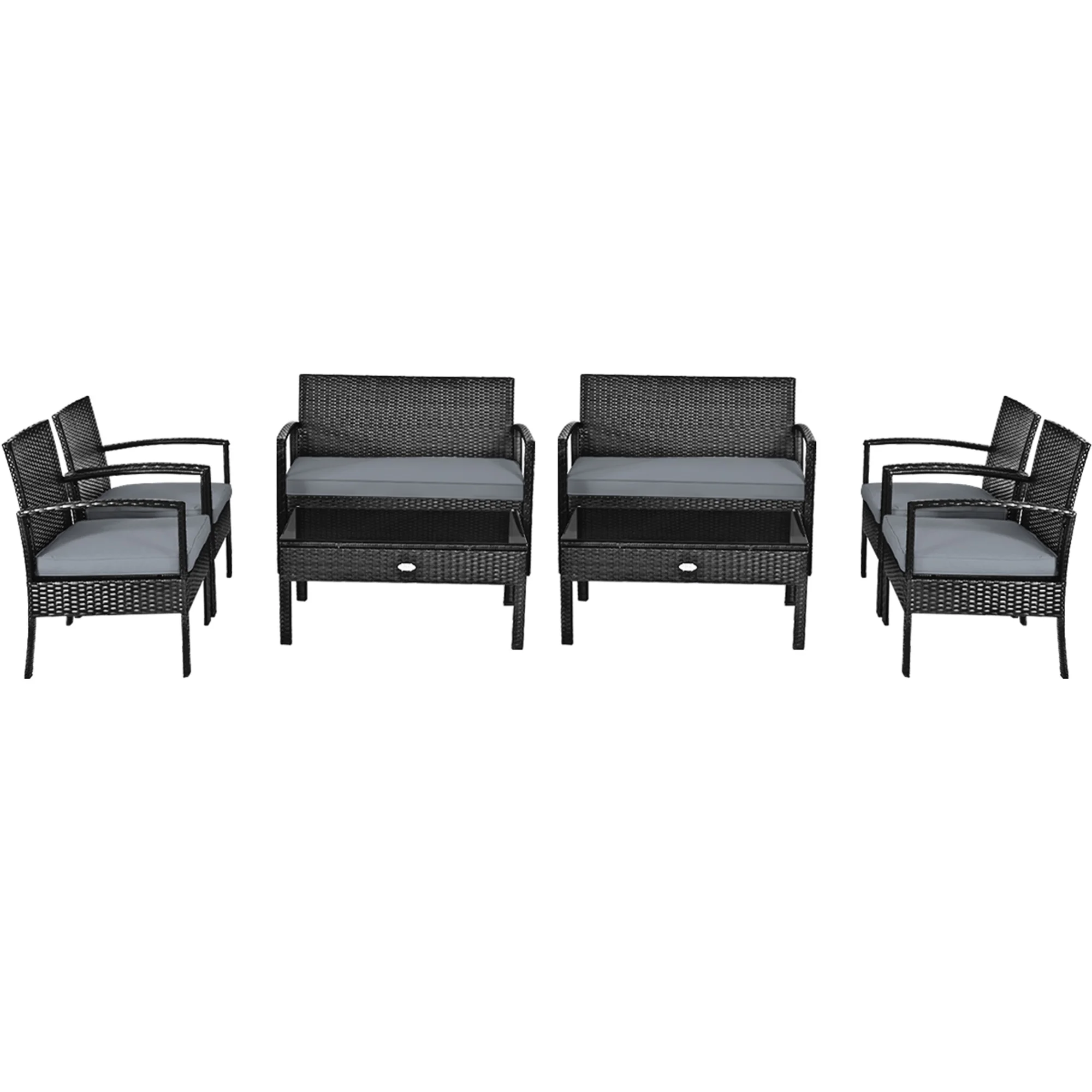 Gymax 8PCS Patio Wicker Rattan Conversation Set Outdoor Furniture Set w/ Cushion