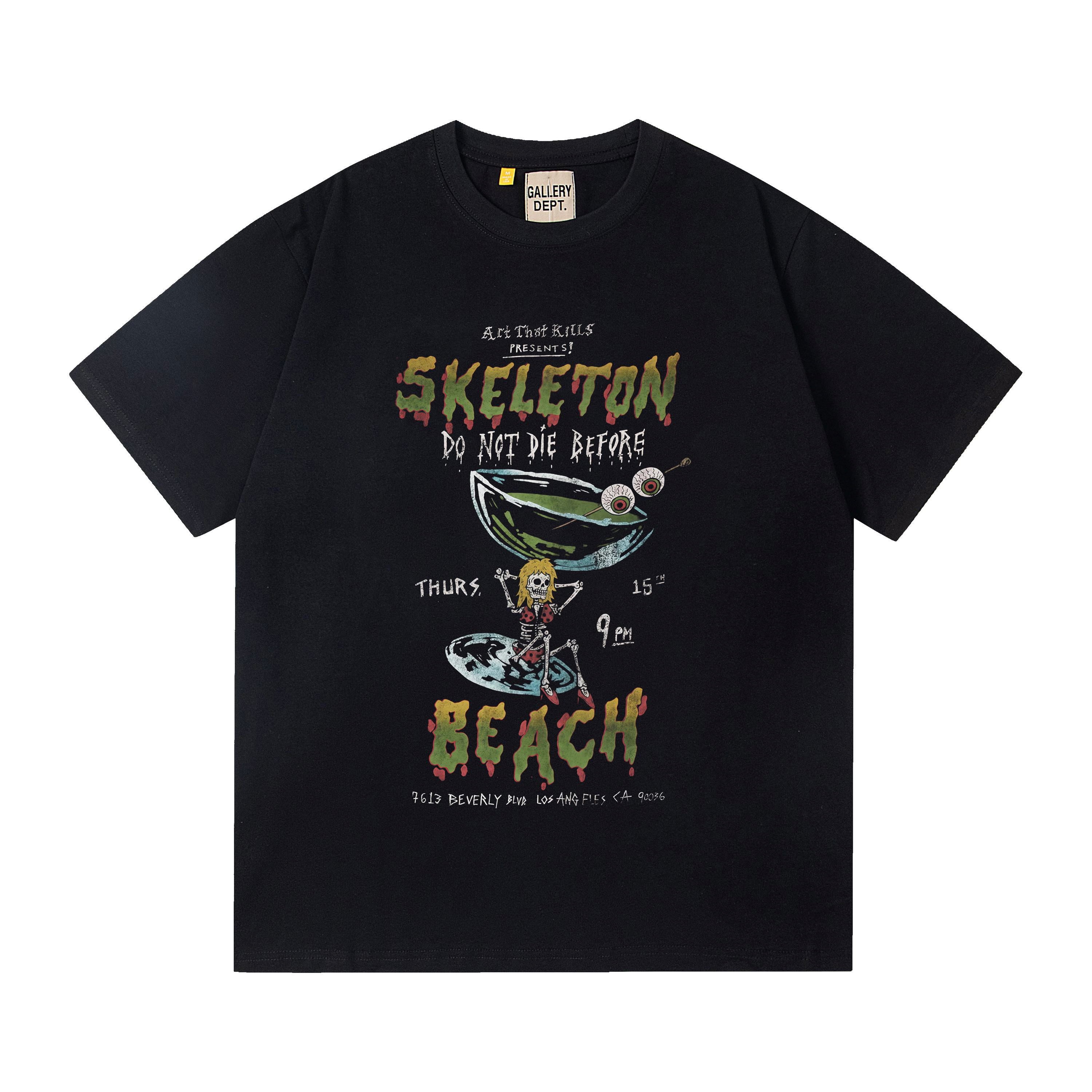 Black fresh melted letter edge printed short-sleeved shirt