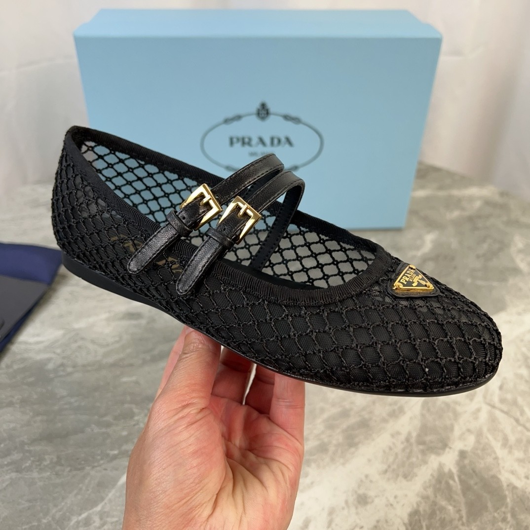 Prada Ballerine Mesh Mary Jane Shoes