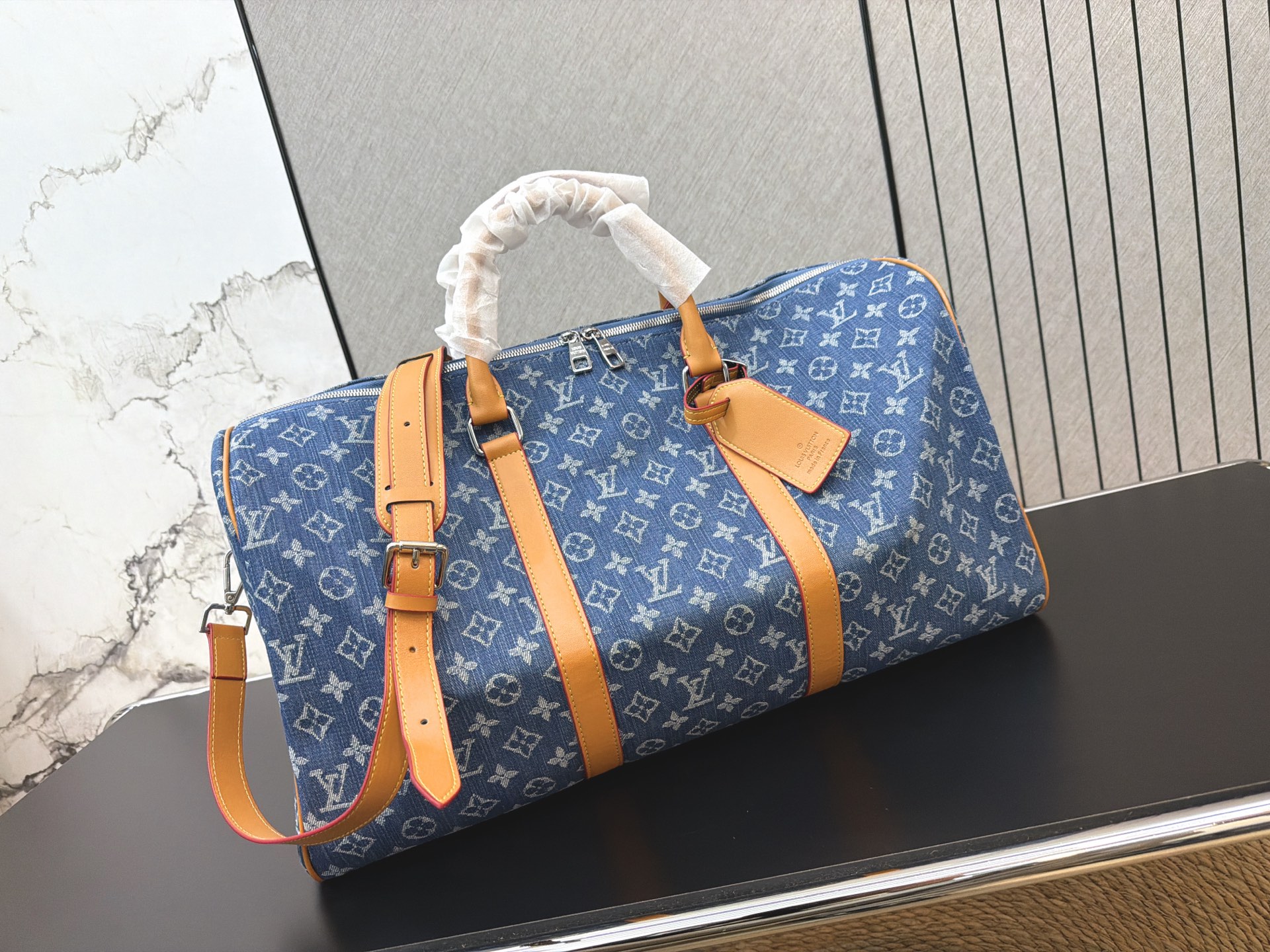 LV KEEPALL 50 Monogram Denim Travel Bag
