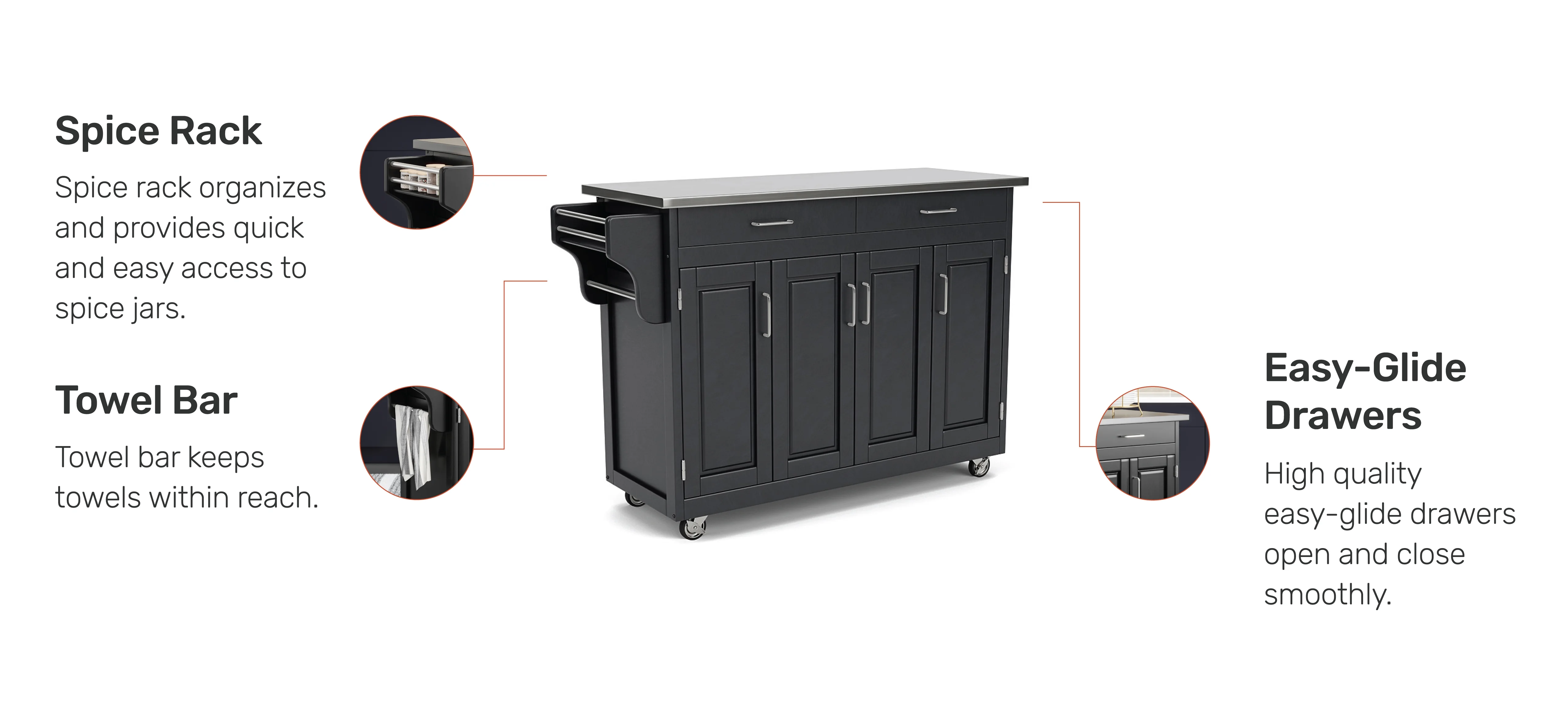 Homestyles Create-a-Cart Wood Kitchen Cart in Black