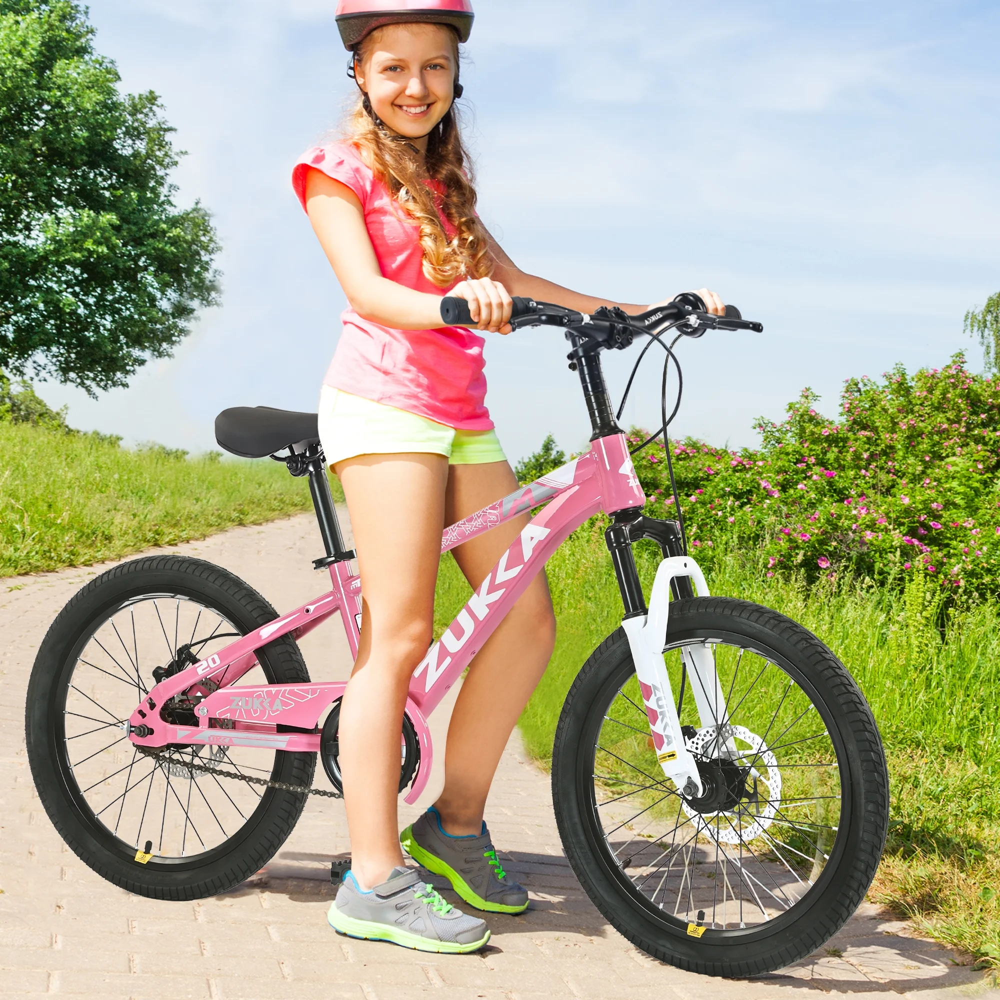 Zukka 20 inch Kids Mountain Bike Steel Frame Hardtail Bicycle for Child Aged 7-10 Years Pink