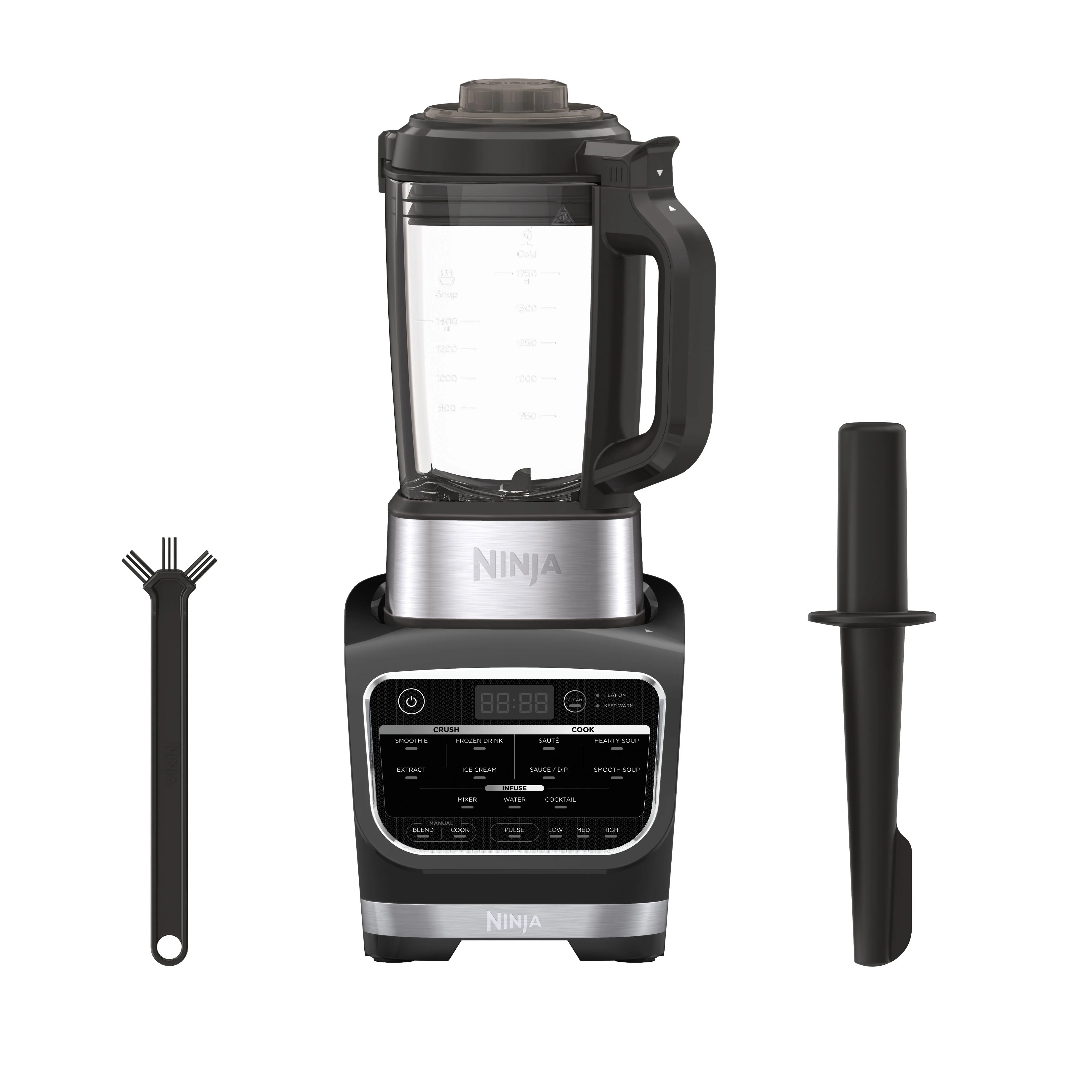 Ninja Foody Cold & Hot Cook Hot Soups, Sauces and Dips Blender with 1400 Peak Watts to Crush Frozen Drinks & Smoothies Nonstick Glass Pitcher (HB152), 64 oz, Black