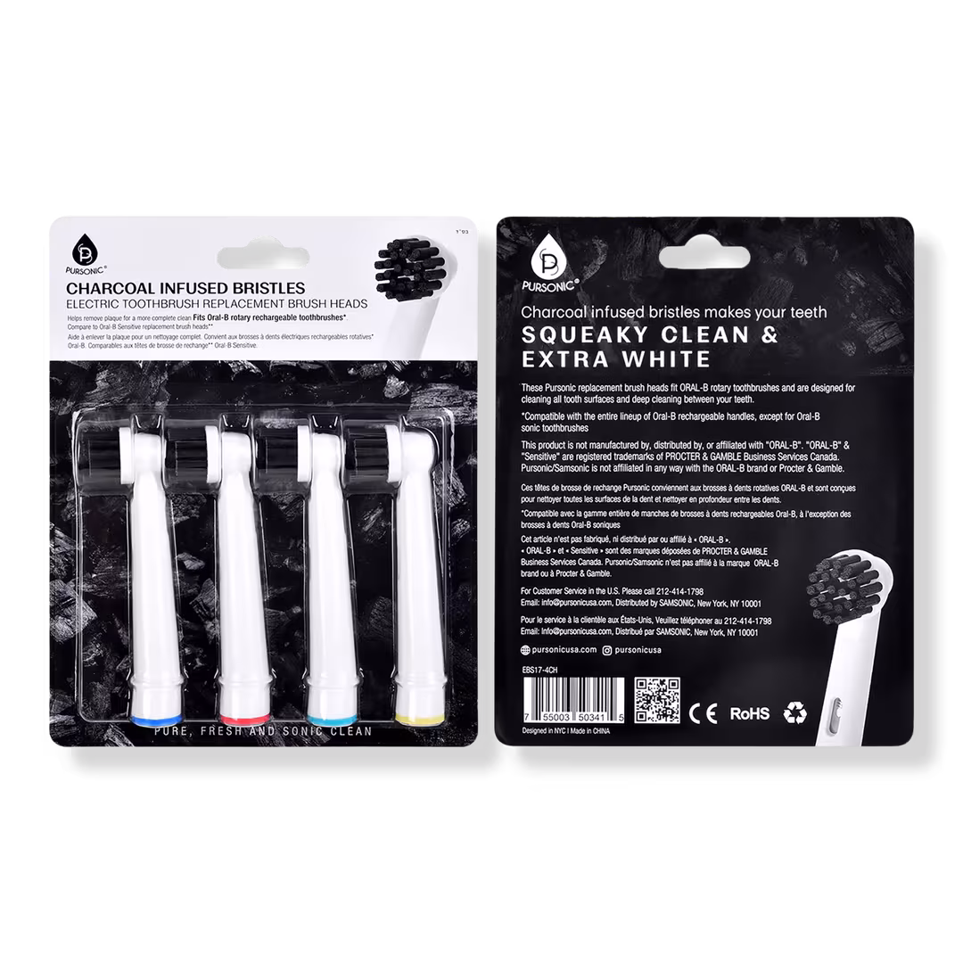 PURSONIC  Charcoal Infused Bristles Electric Toothbrush Replacement Brush Heads