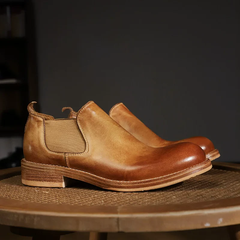 Men's handmade Chelsea casual leather shoes