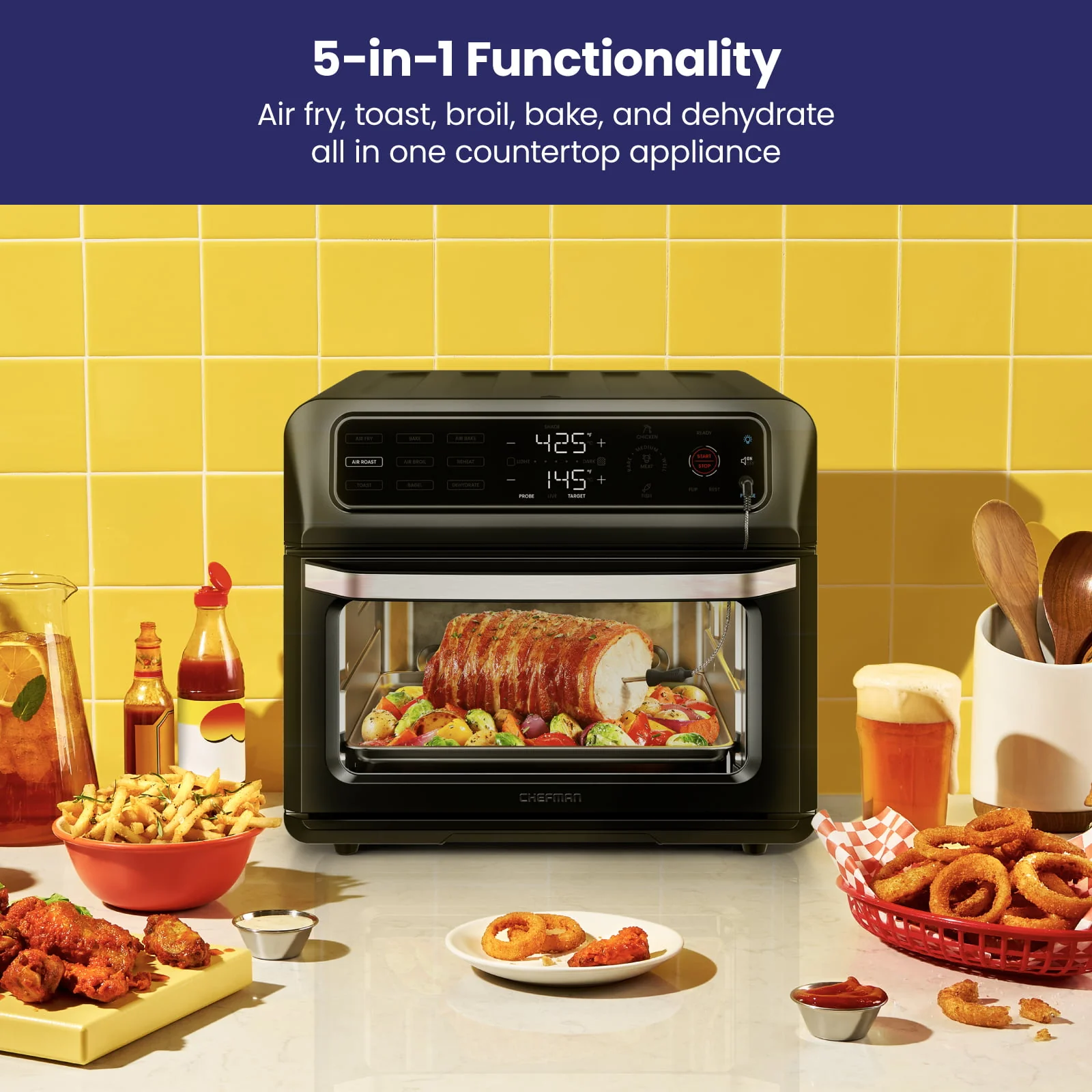 Chefman 12-in-1 Air Fryer Oven Combo w/ Probe Thermometer, 20 qt Capacity, Black Stainless Steel