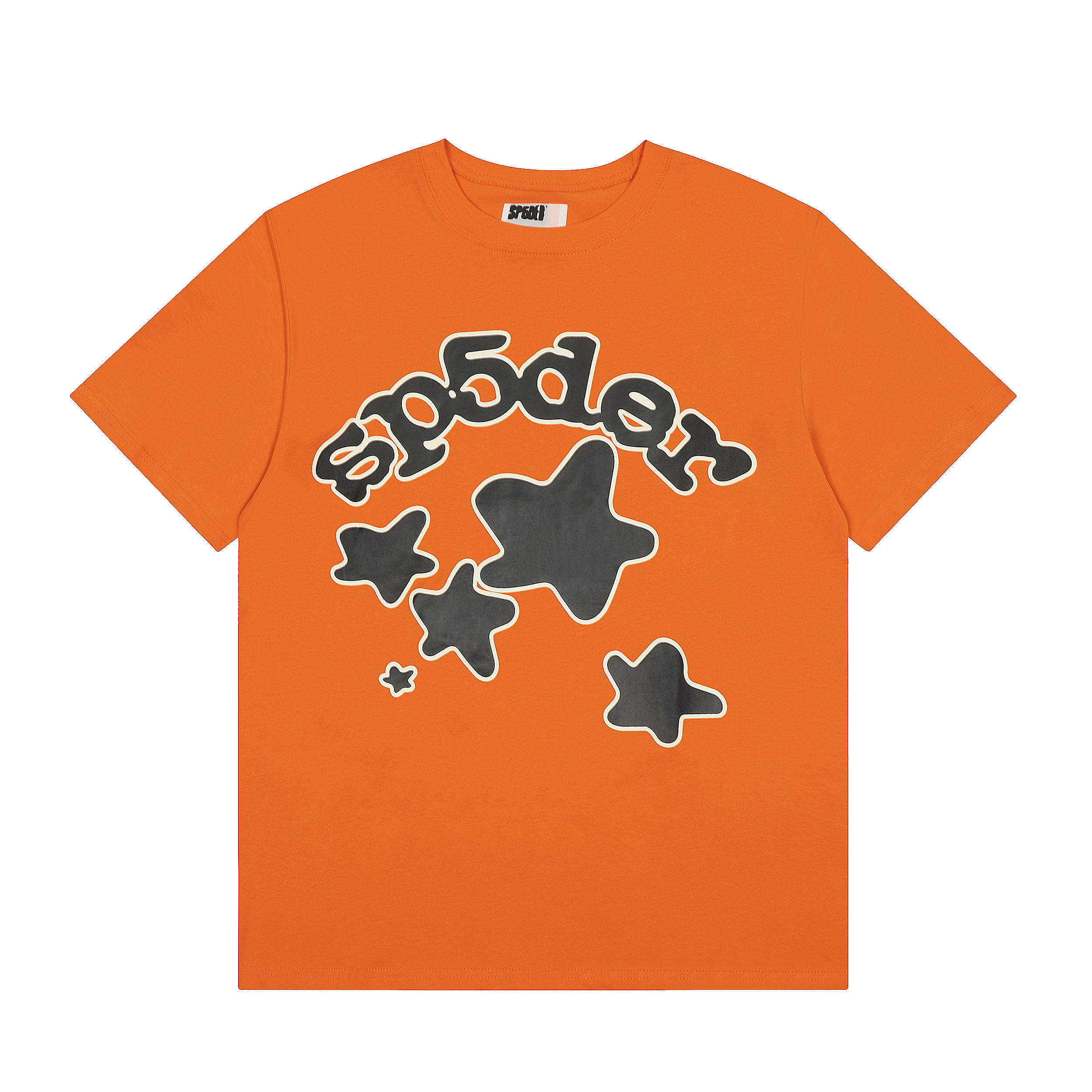 Loose-fitting short-sleeved shirt with orange star print