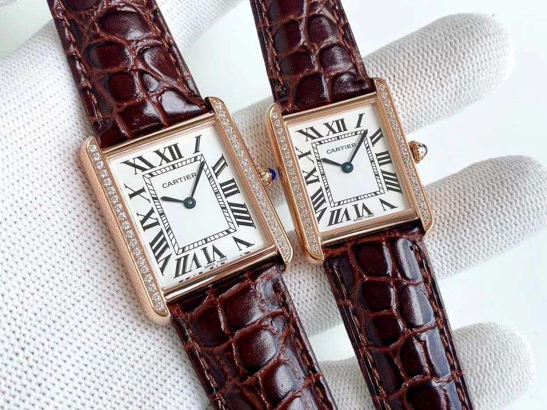 Cartier Watch TANK SOLO QUARTZ DIAMOND BEZEL CROCODILE SKIN