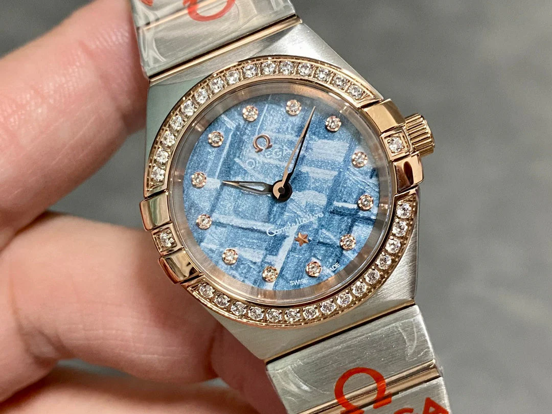 Omega Watch Constellation 27mm Pink Gold Blue Dial