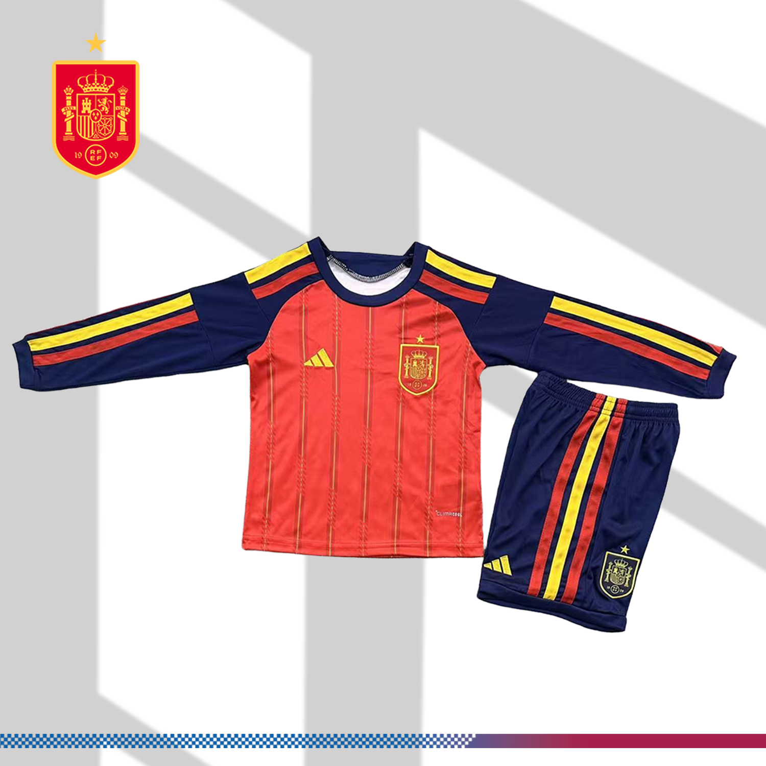 2026 Spain Home long sleeves Football Shirt (Kids Kit socks)