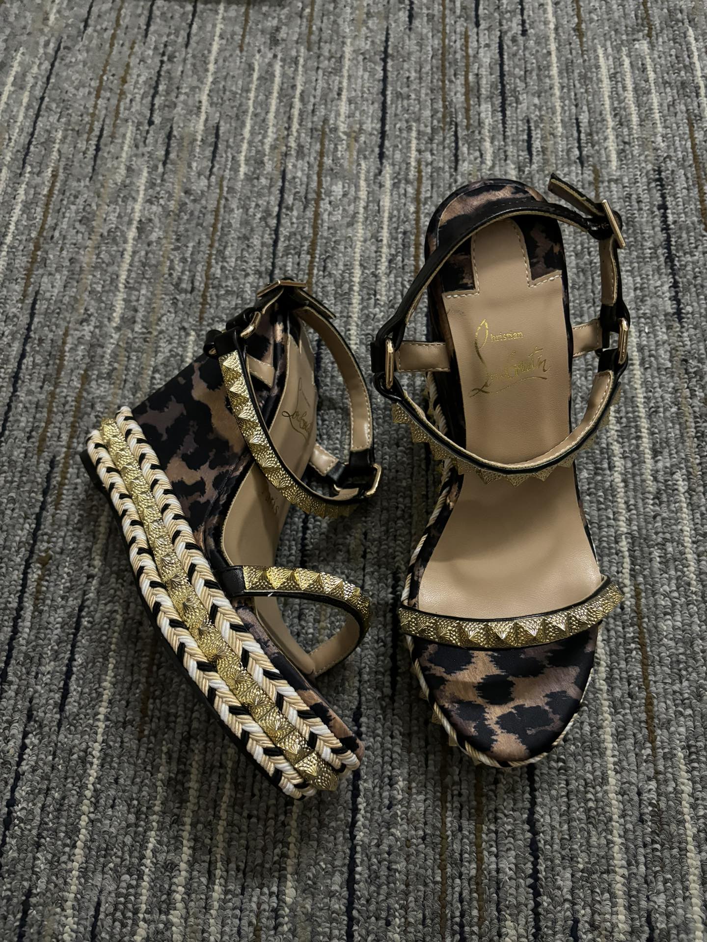 Christian Louboutin Madmonica Leopard Spikes Wedge Sandals