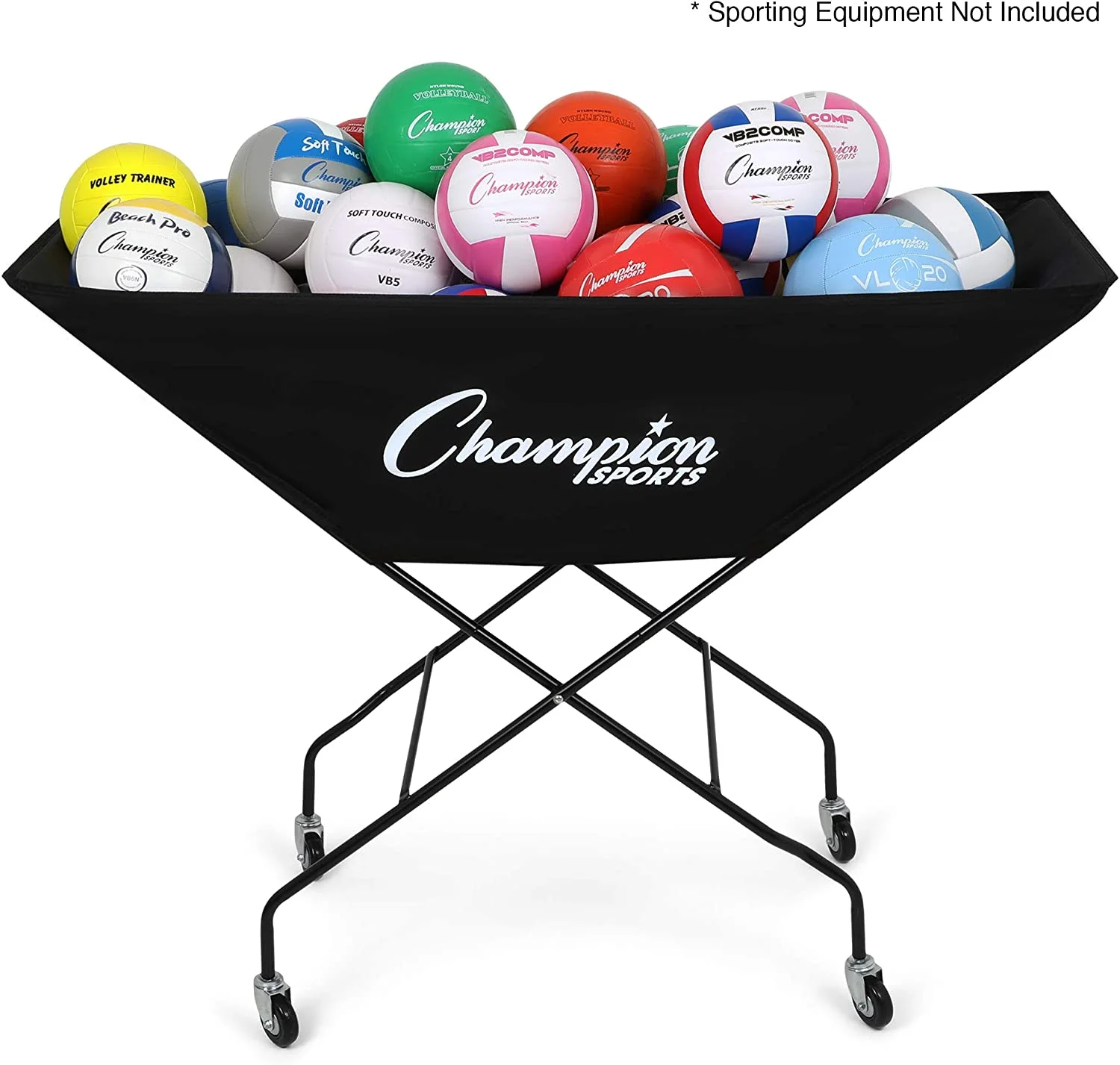 Champion Sports Volleyball Cart with Wheels, Holds up to 24 Balls - Collapsible, Portable Ball Storage with Sturdy Aluminum Frame, Hammock Style Bag - Premium Volleyball Equipment and Accessories , B