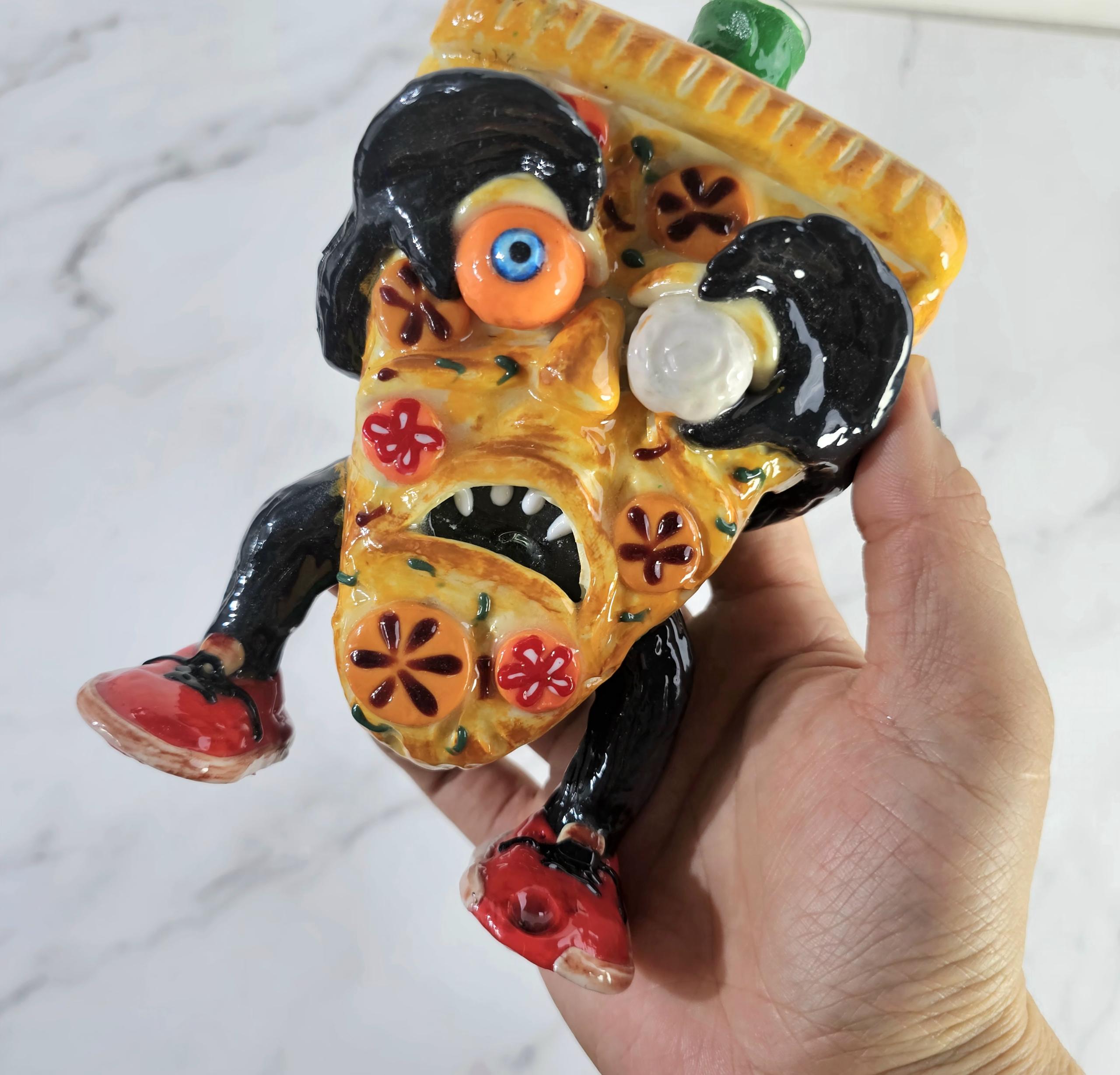 Crazy Pizza Slice mini dab rig multi-color cartoon glass water pipe