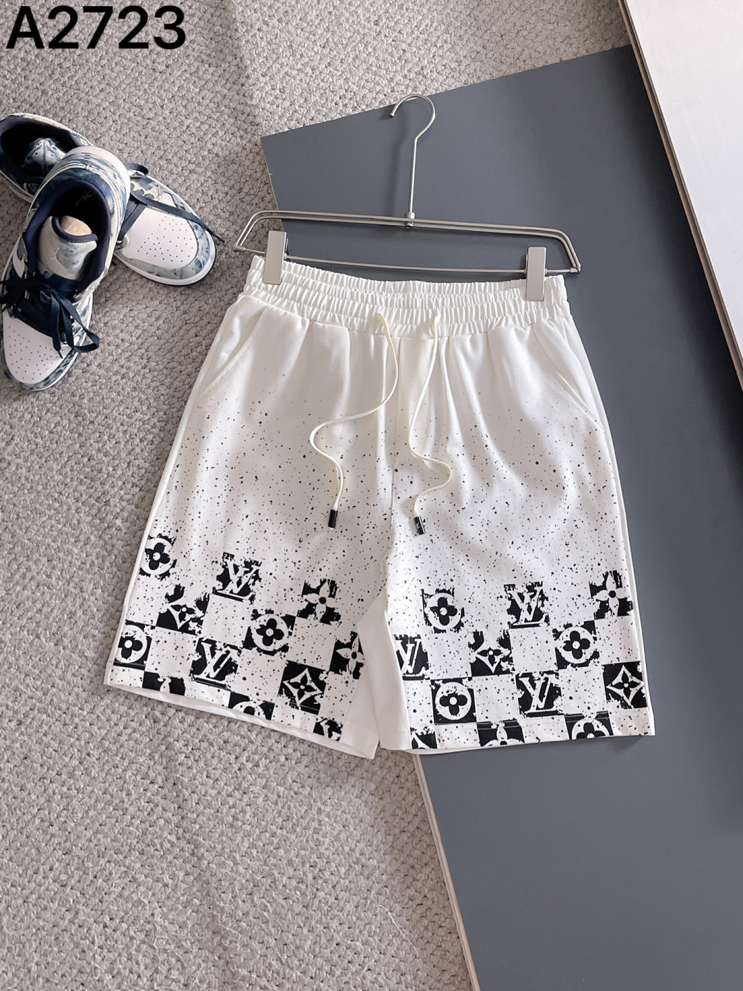 LV Style Paint Splatter Monogram Damier Sweat Shorts