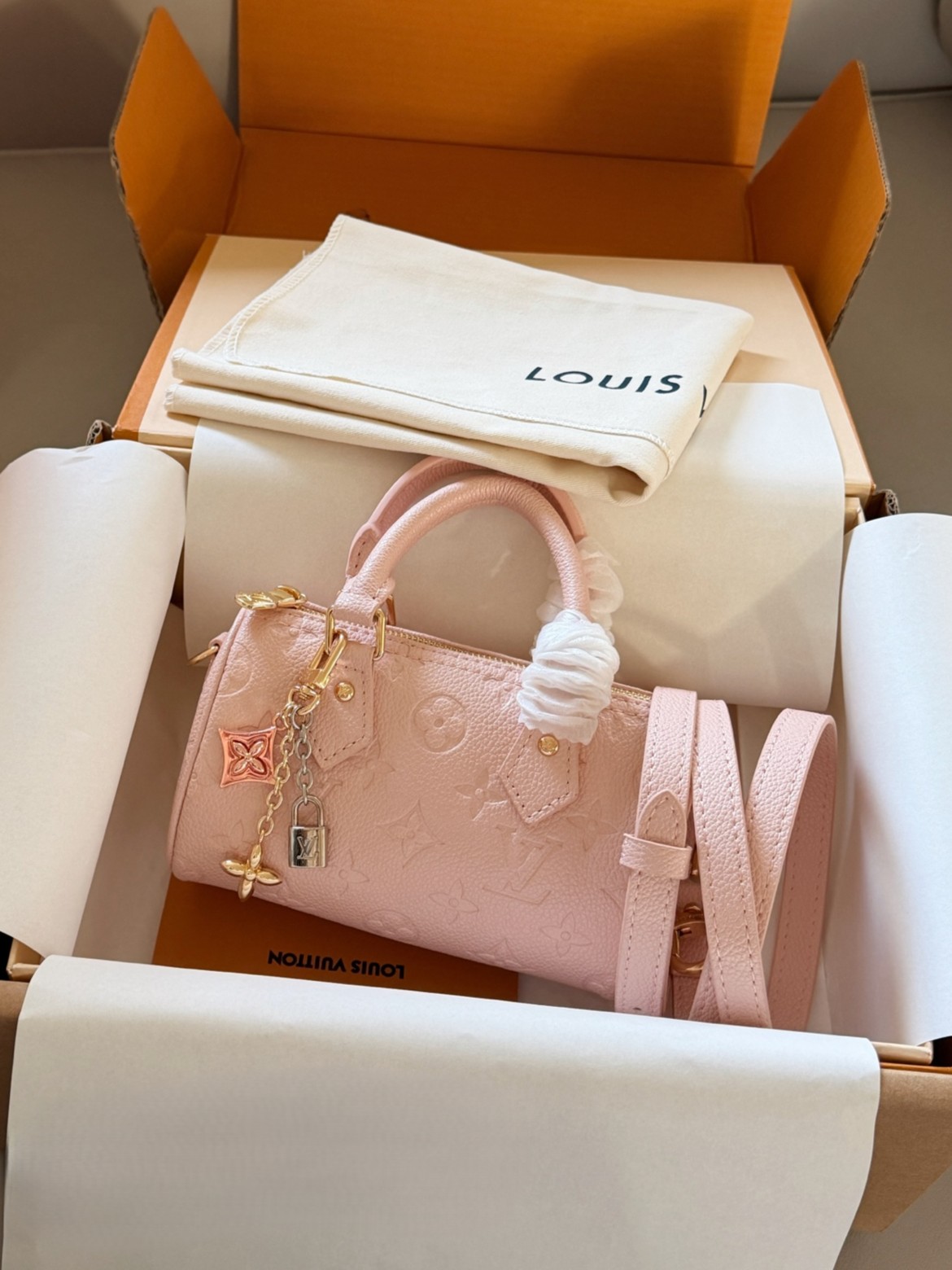 LV Nano Speedy 16 Pink Boston Handle Bag