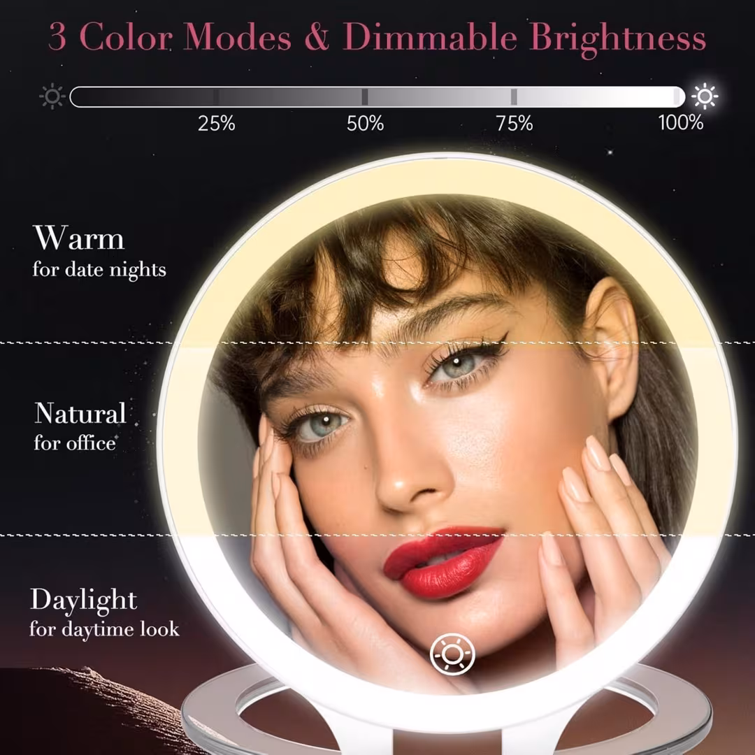 FASCINATE  2-Sided Magnifying Mirror with 3 Color Lights