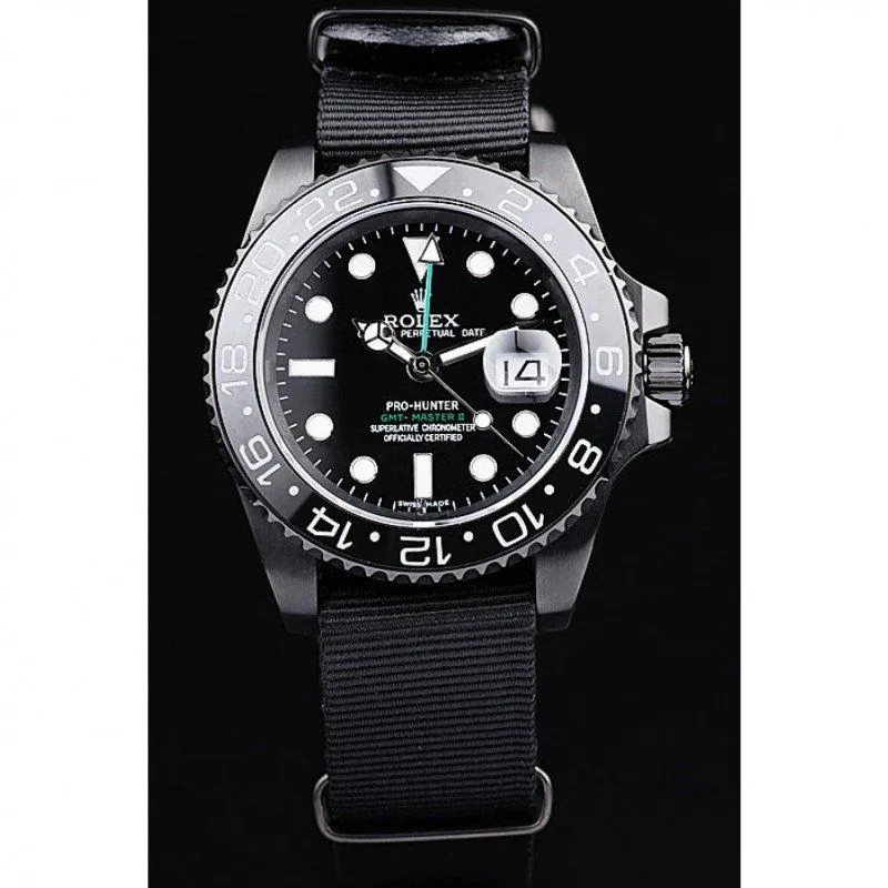 Swiss Rolex GMT Master II Pro-Hunter Black Fabric Strap Black Dial