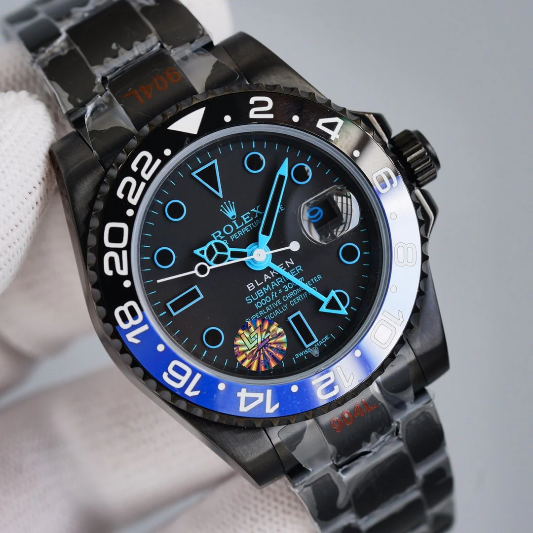 Rolex Watch GMT-MASTER II CUSTOM BLACK BATMAN BEZEL BLUE NUMERALS