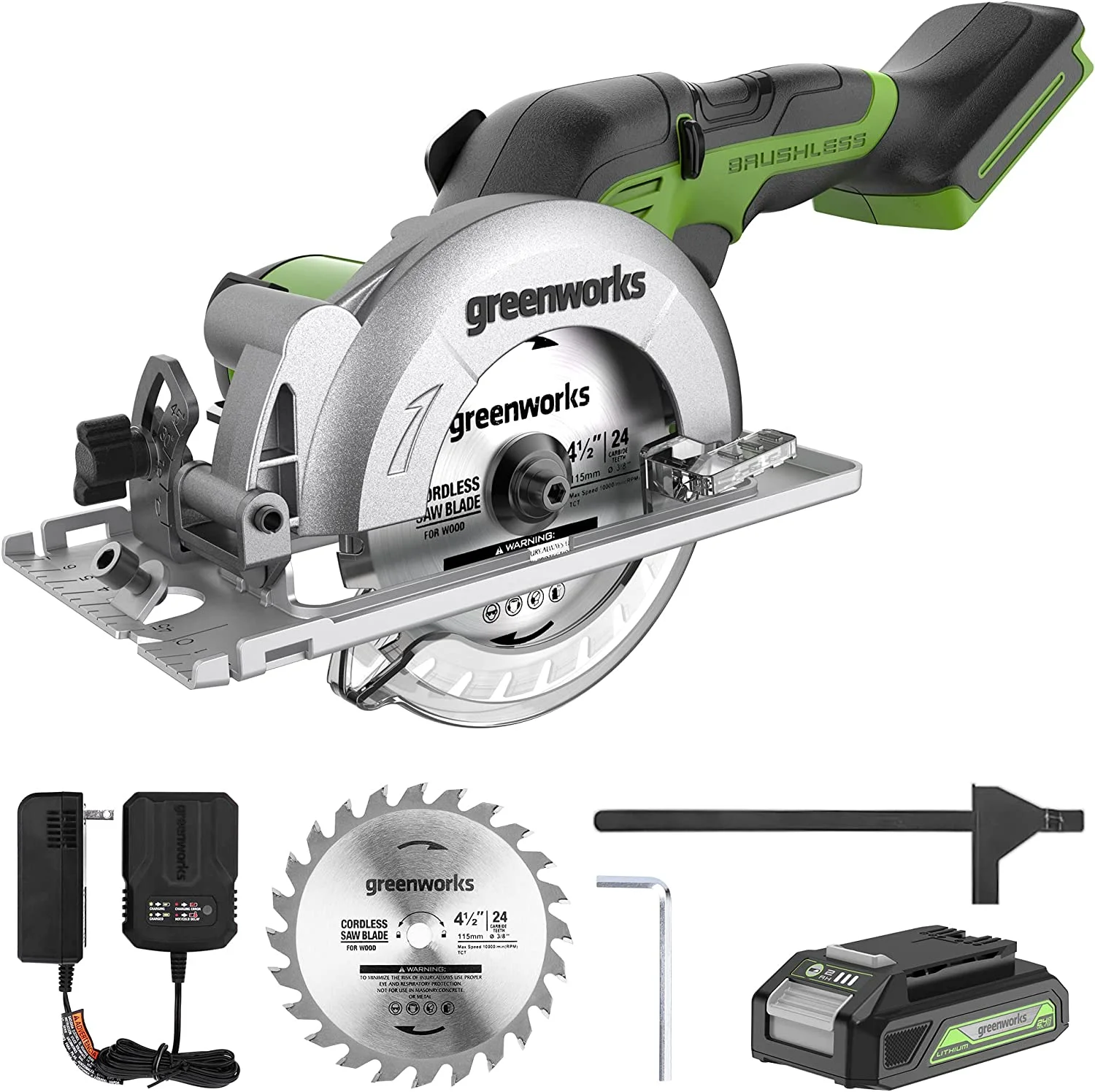 24V Brushless 4.5" Mini Circular Saw Kit, 6500 RPM Compact Cutting Saw with Blade, Battery, and Charger