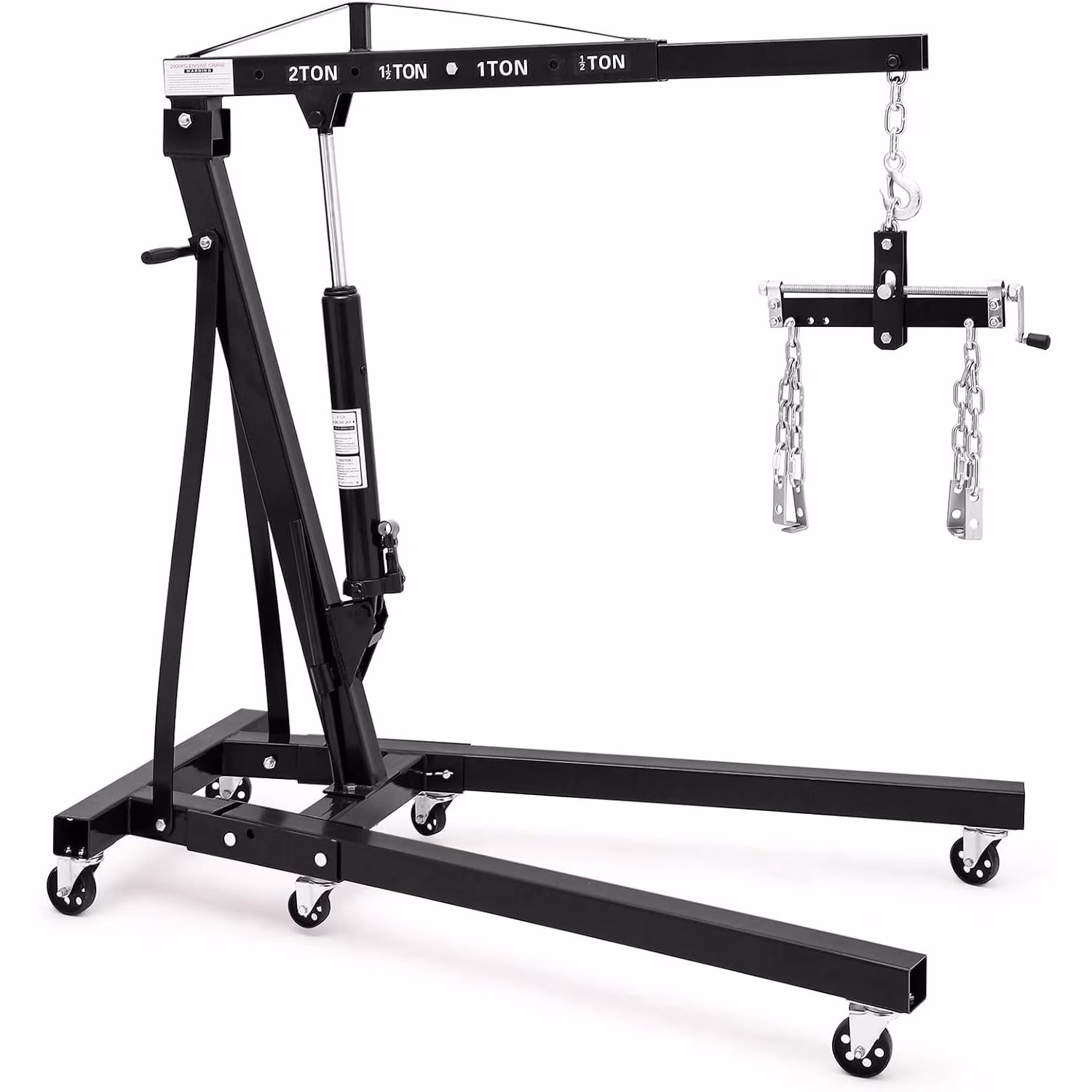 Mescukay 2 Ton Engine Hoist with Lever, 4000 lbs Heavy Duty Folding Cherry Picker Engine Lift Hydraulic Tilting Engine Shop Crane with 6 Iron Caster Wheels Telescopic Boom Hitch