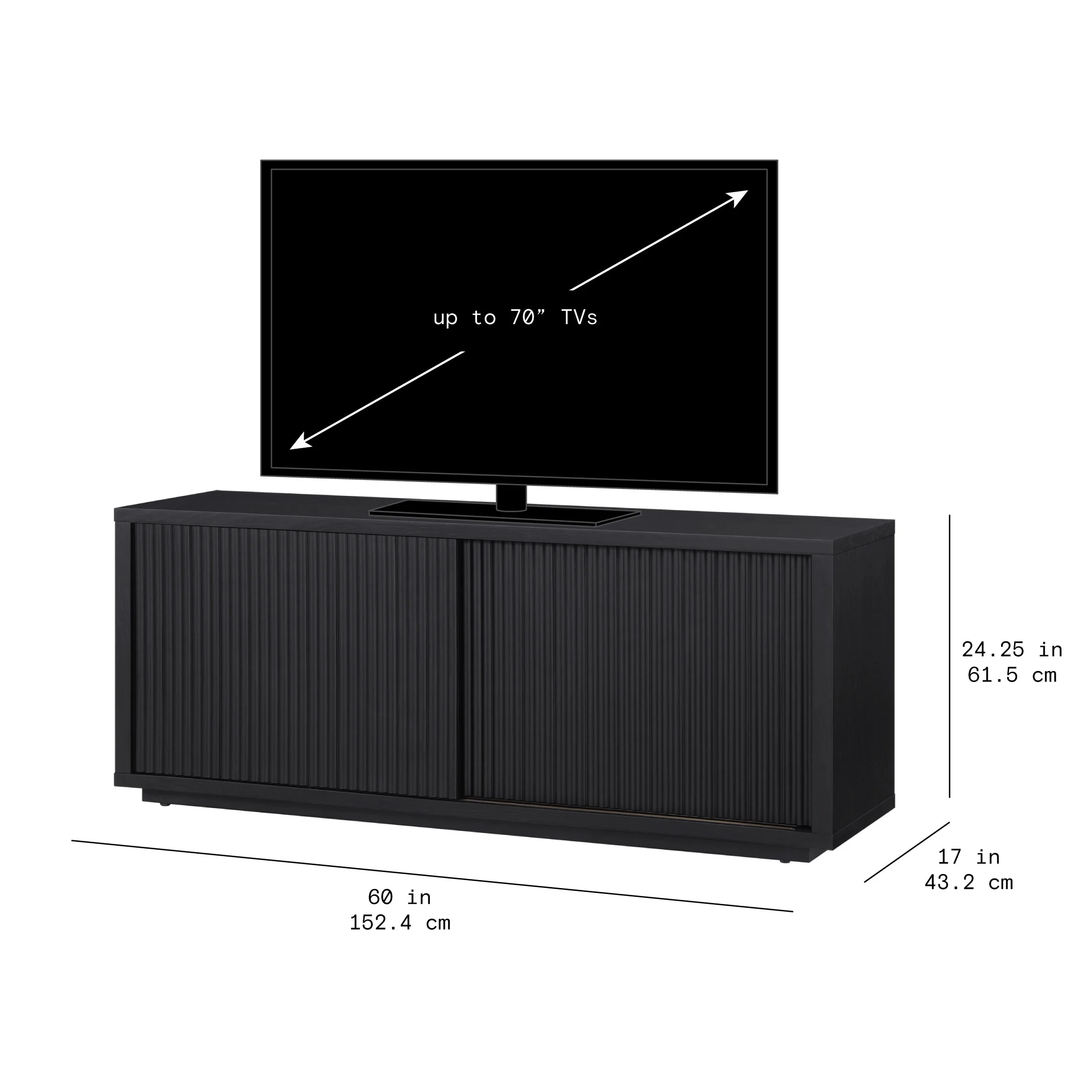 Beautiful Fluted TV Stand for TVs up to 70 by Drew Barrymore, Rich Black Finish
