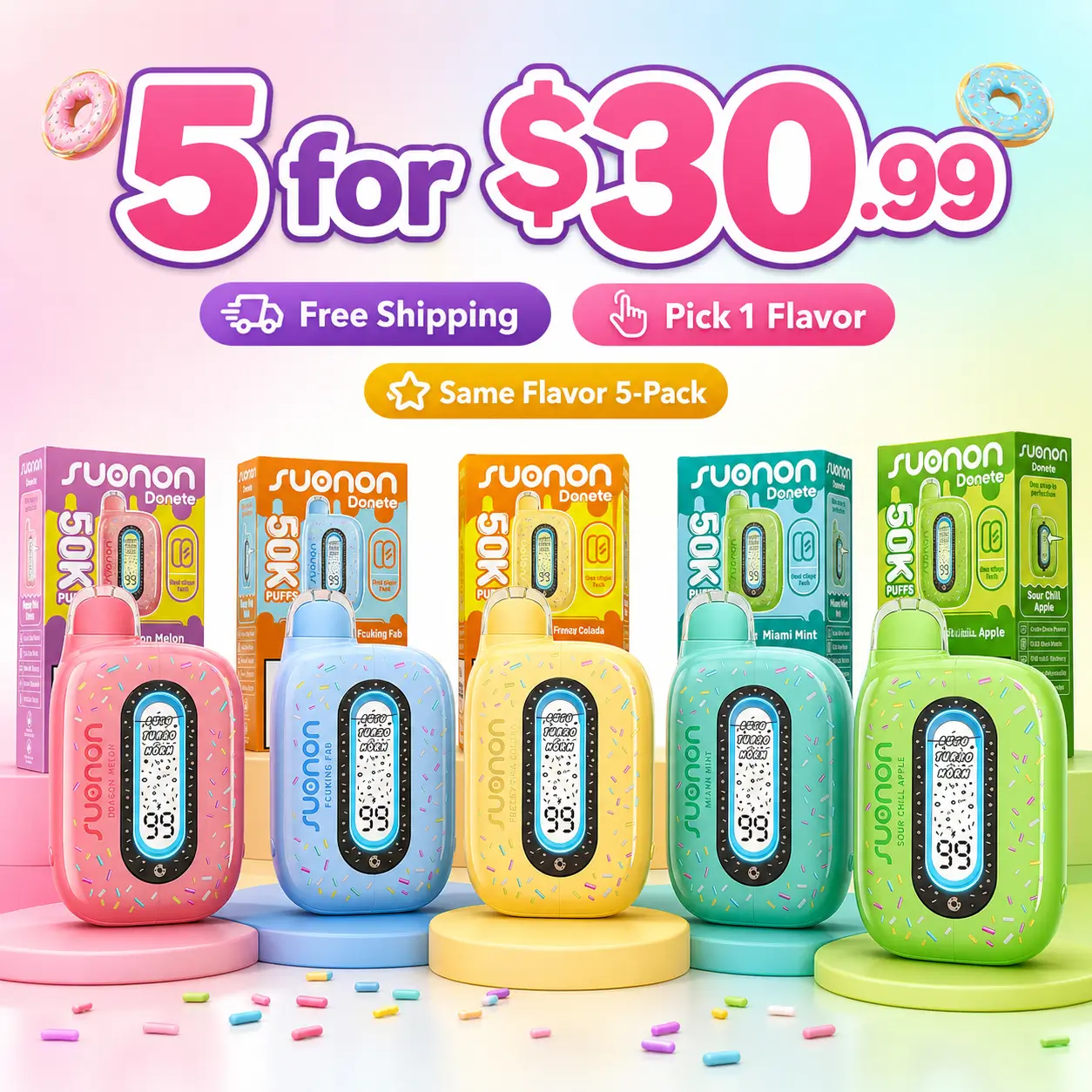 5 for $30.99 + Free Shipping | Suonon Donete 50K Same Flavor 5-Pack
