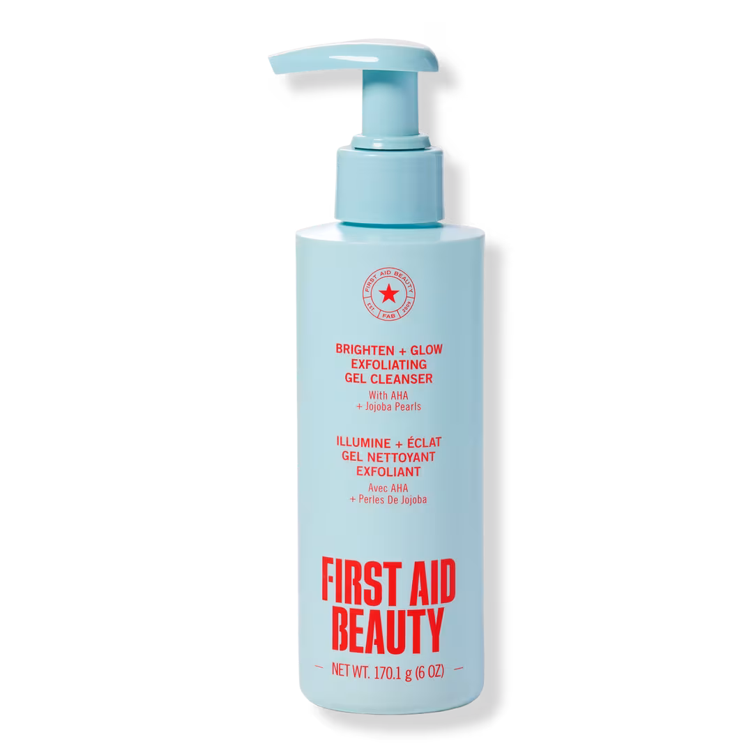 First Aid Beauty  Brighten + Glow Exfoliating Gel Cleanser with AHA and Jojoba Pearls
