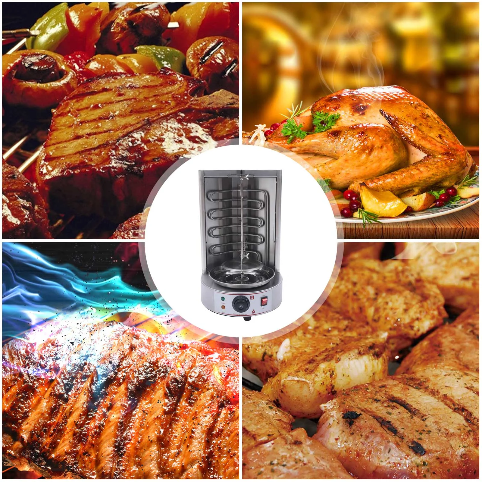Toolven Shawarma Machine with 1.6kW Power, Adjustable Temperature, 12 RPM Rotating Grill, and Easy-to-Clean Design for Home and Commercial Use