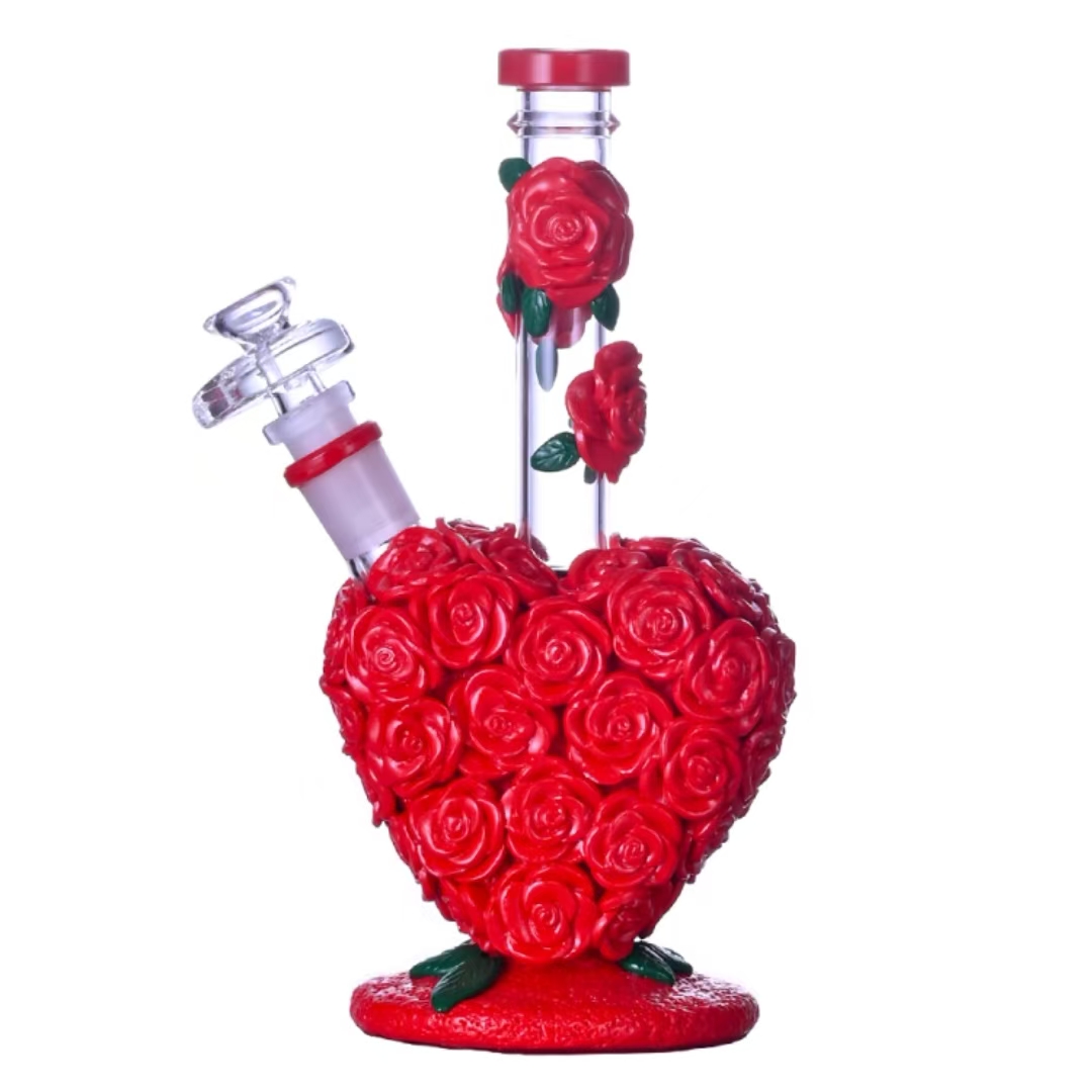 Red rose heart bong 14mm male glass bowl