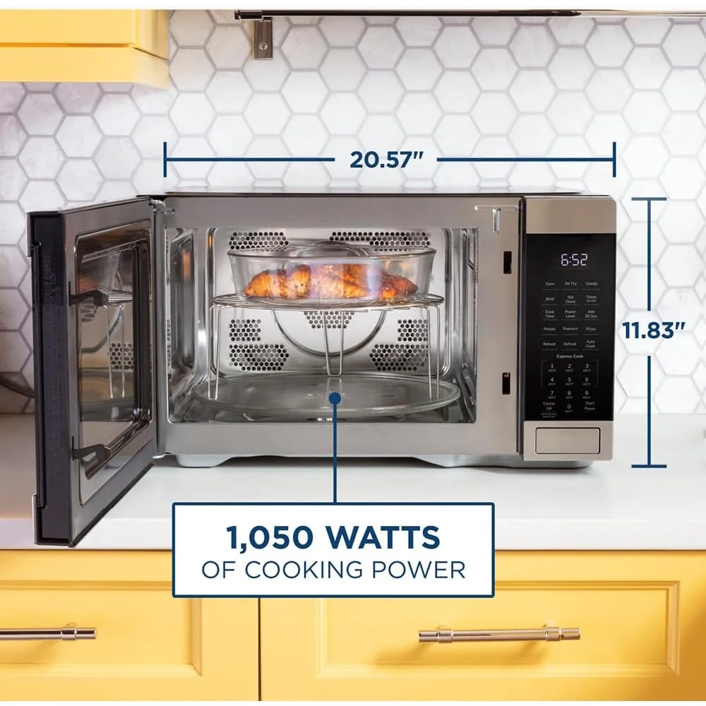 GE 3-in-1 Microwave Oven, 1,050 Watts Air Fryer, Broiler & Convection 1.0 Cu. Ft