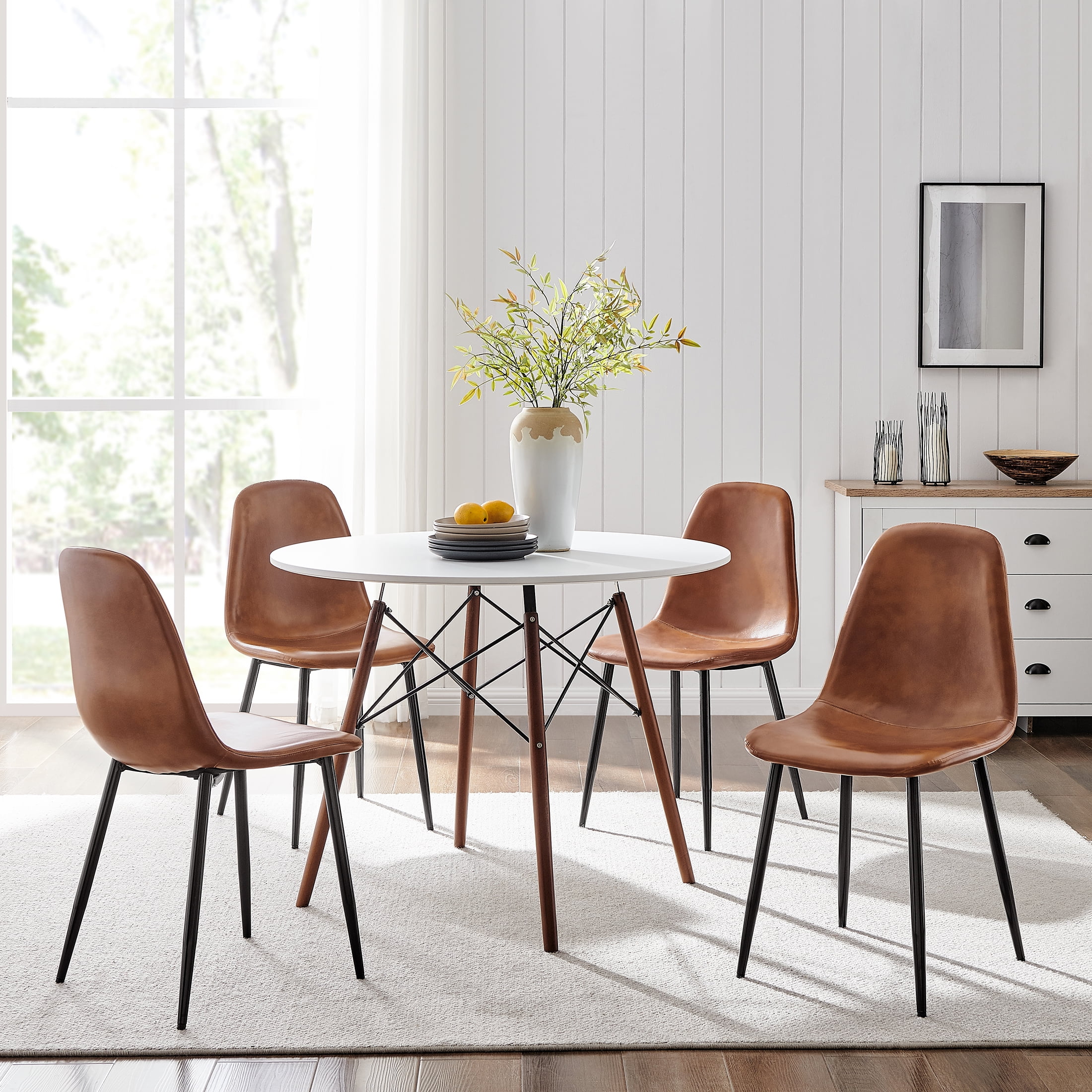 Mainstays PU Dining Chairs, Set of 4, Dark Brown Color for Indoor
