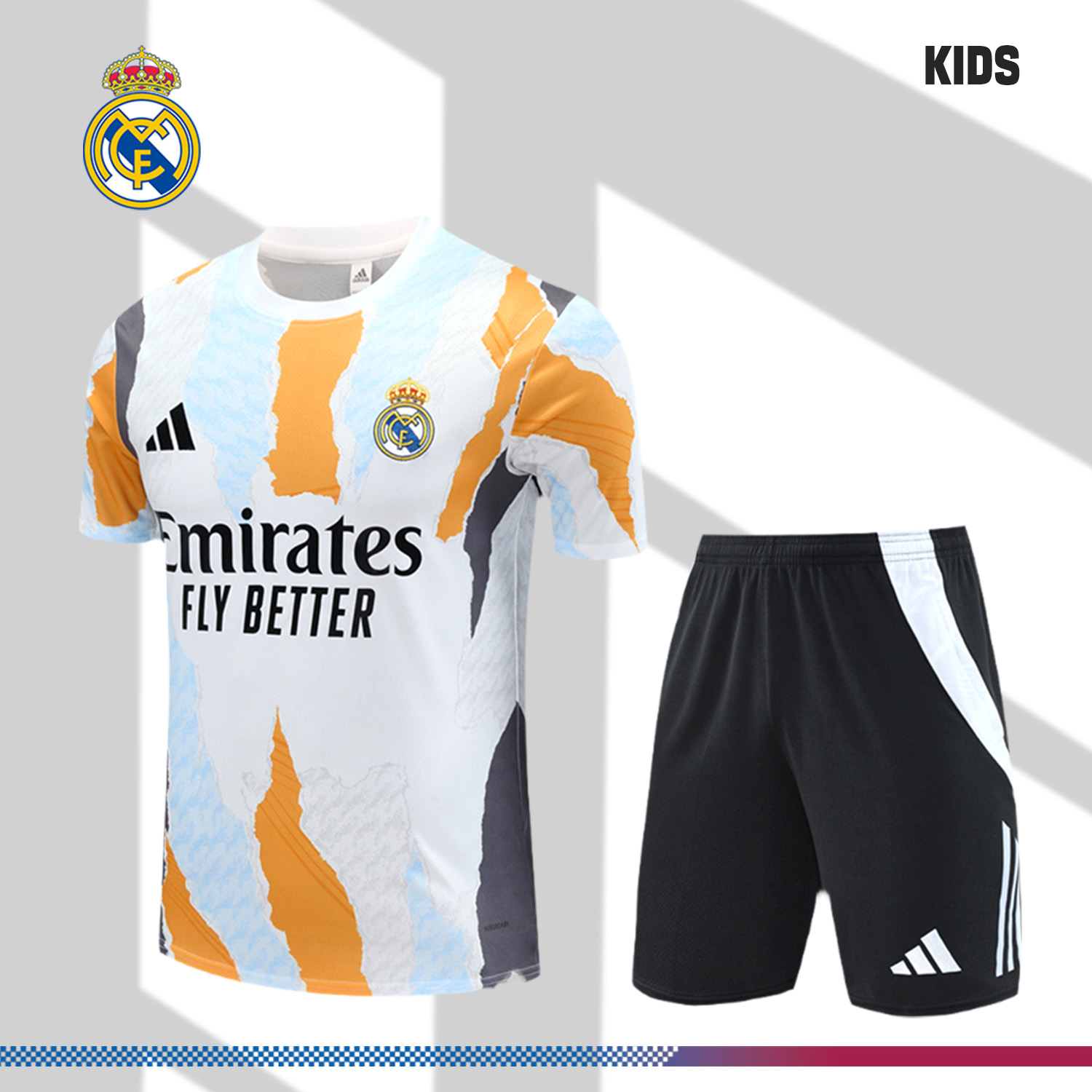 2024/2025 Real Madrid Yellow Short Sleeve Training Jersey for Kids (Kids Kit)