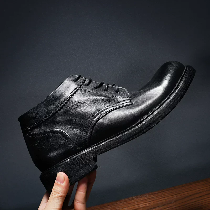 Horse leather high-top retro washed casual tooling boots