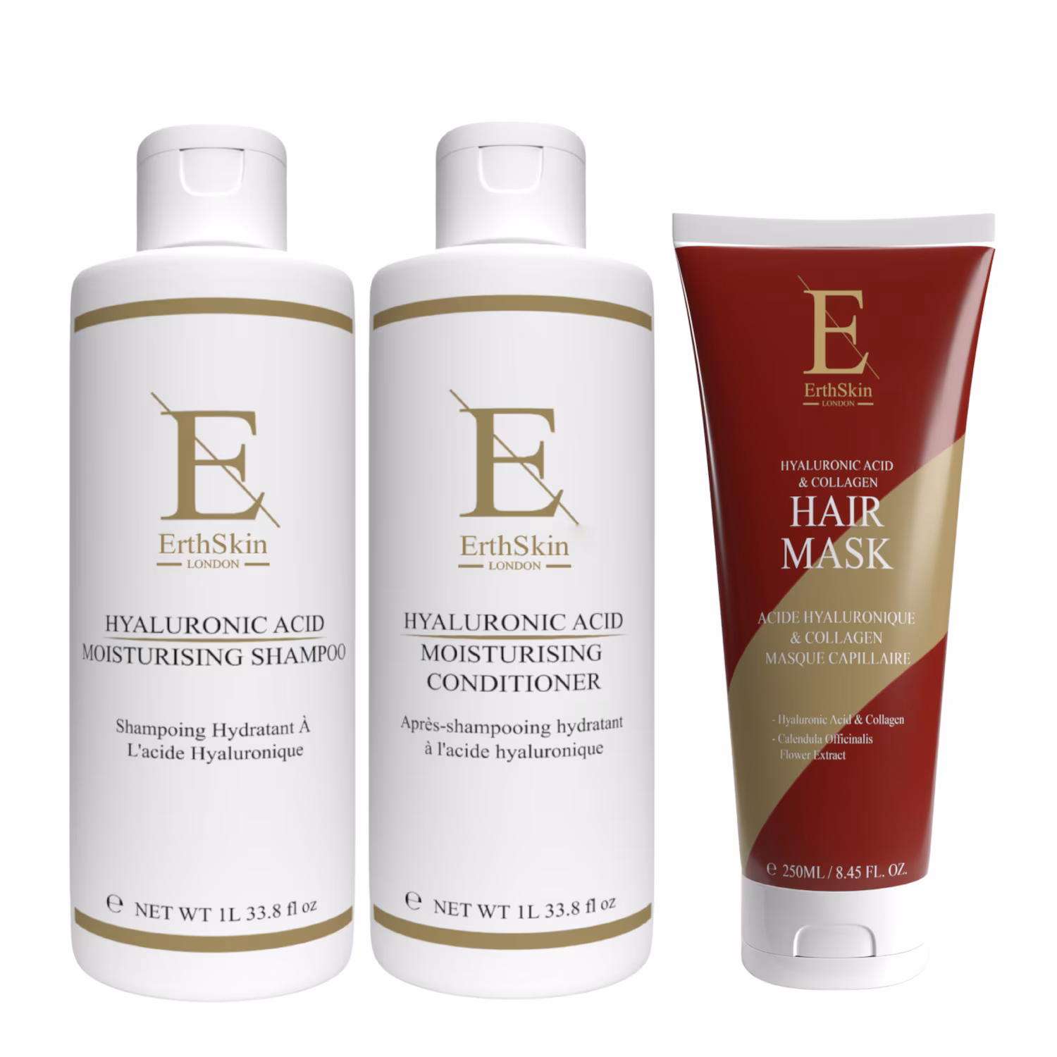 Haarpflegeset mit Hyaluronsäure: Shampoo, Spülung, Maske