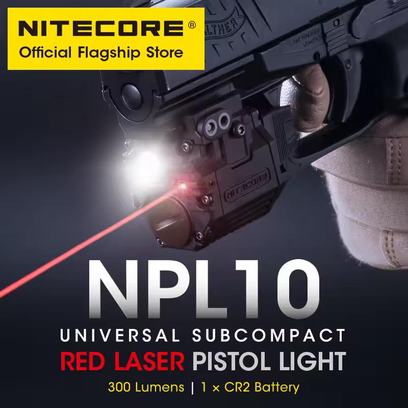 NITECORE NPL10 Tactical Gun Lamp 635nm Red Laser Pistol Light 300 Lumens Lightweight Compact LED Flashlight With CR2 Battery