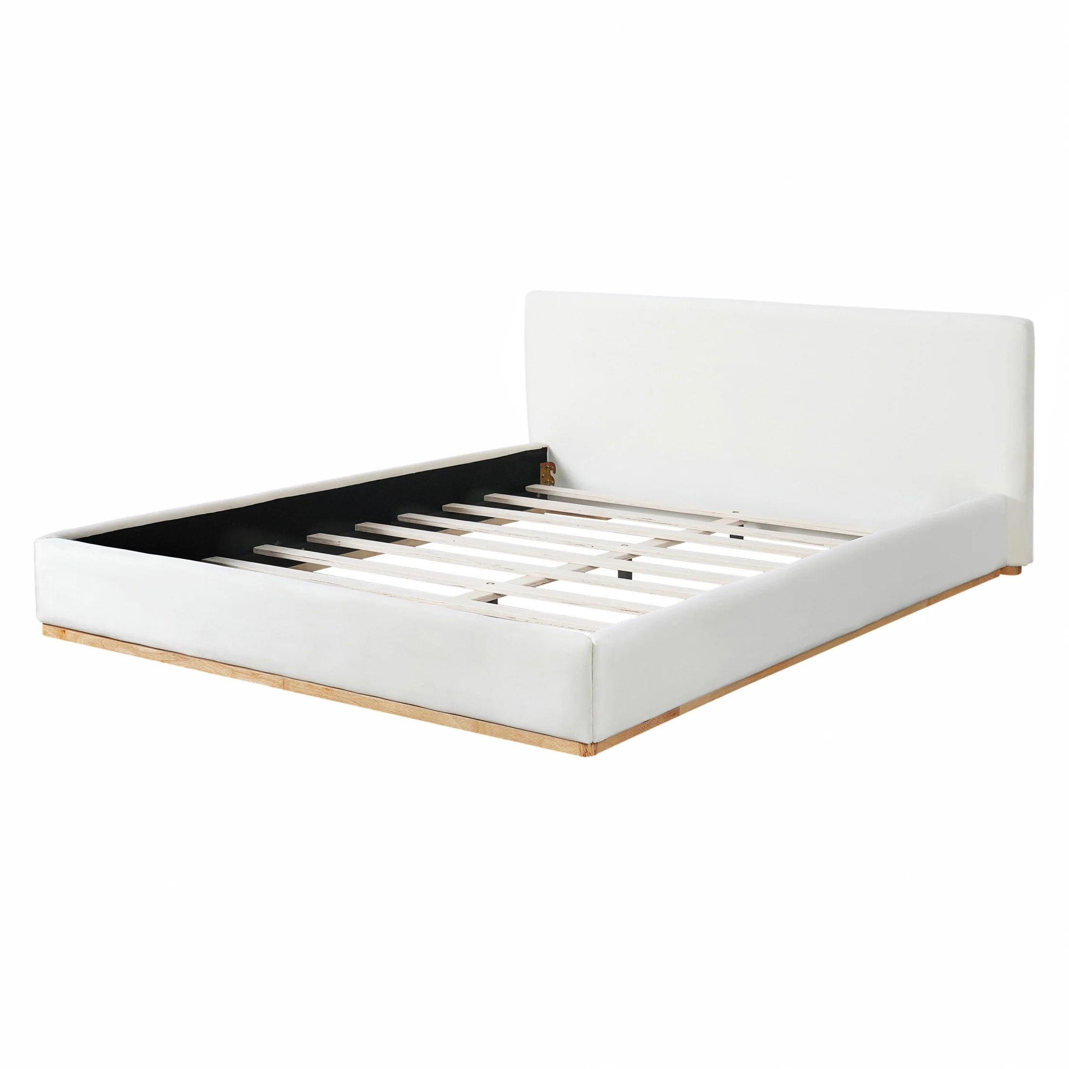 Christopher Knight Home Queen Bed with Velvet Upholstery, Solid Wood Platform, Padded Headboard, White