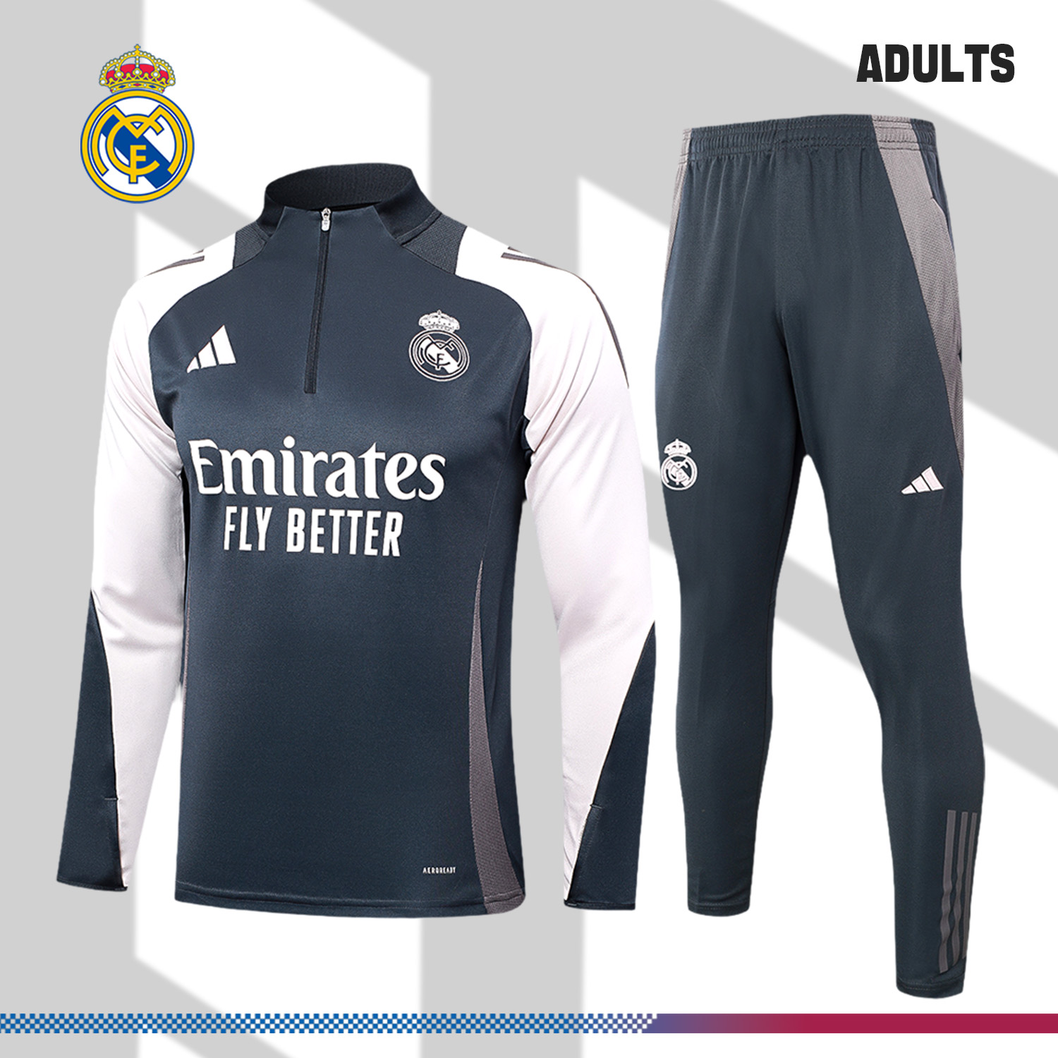 2024/2025 Real Madrid Grey Adult Half Zip Training Kit (Adult Kit)