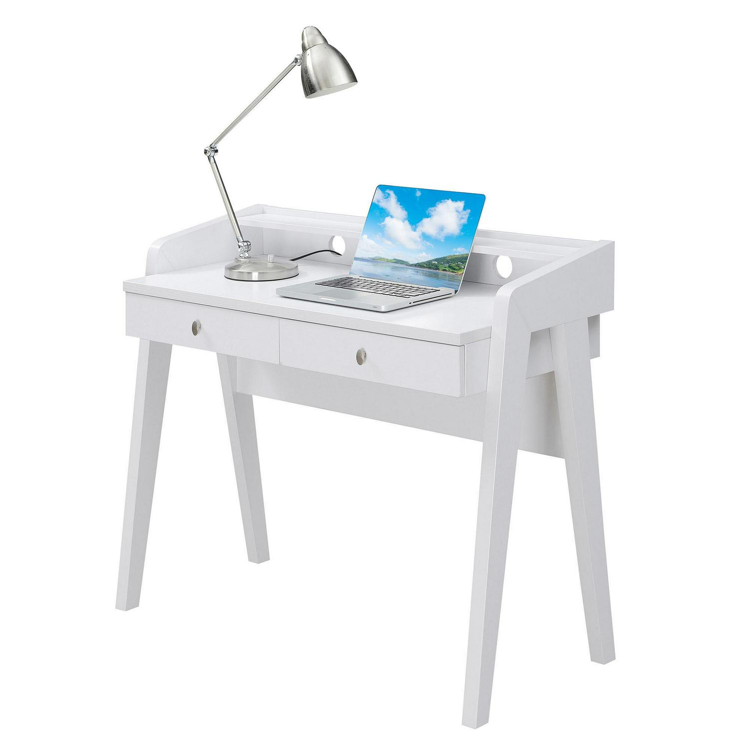 Convenience Concepts Newport 34.75 in. Tall Deluxe 2 Drawer Desk with Shelf. White. All Ages