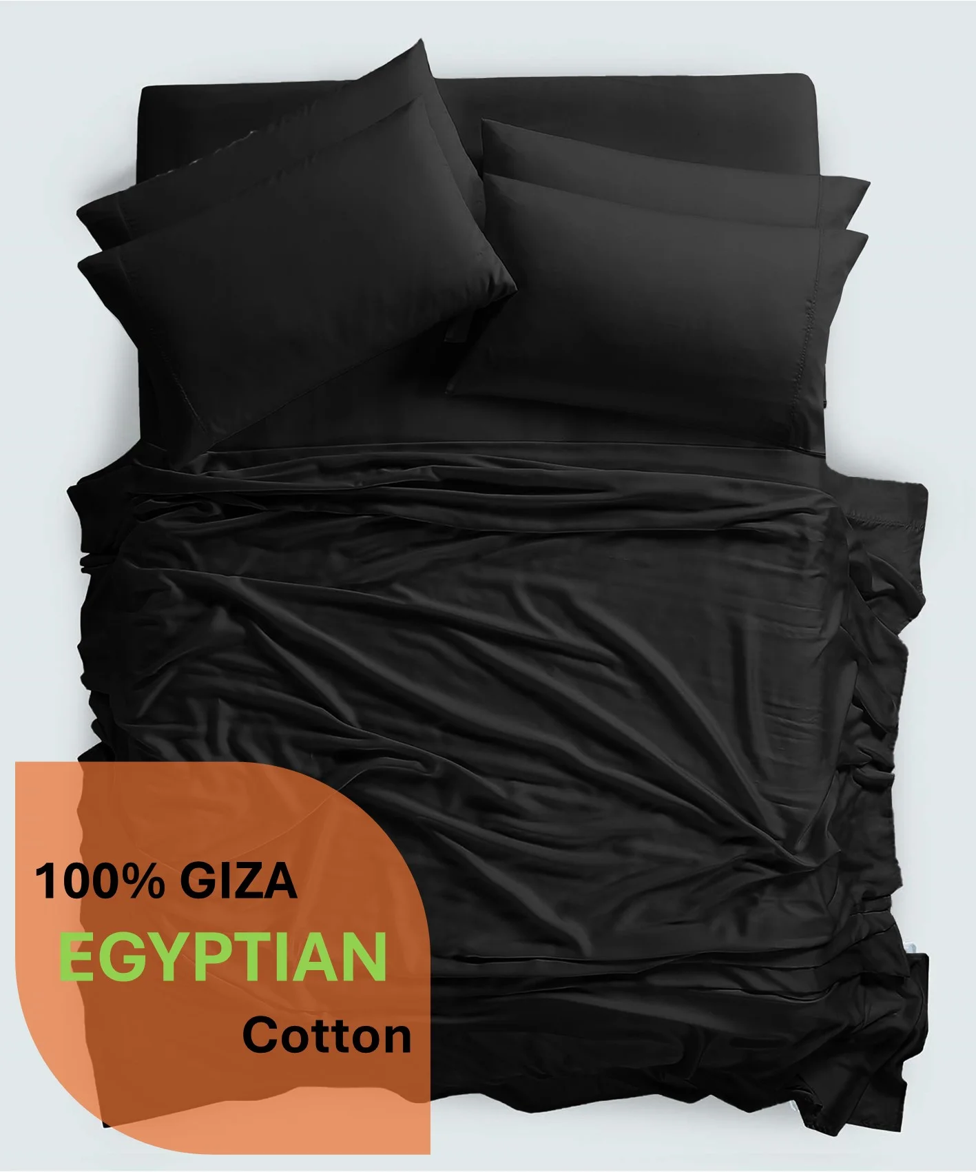 700 Thread Count, 100% Giza Egyptian Cotton Bedding Set, 6-PC Sheets Set, 12 Inch Deep Pocket of Fitted Sheet, Soft Sateen Weave Breathable - Black, Twin