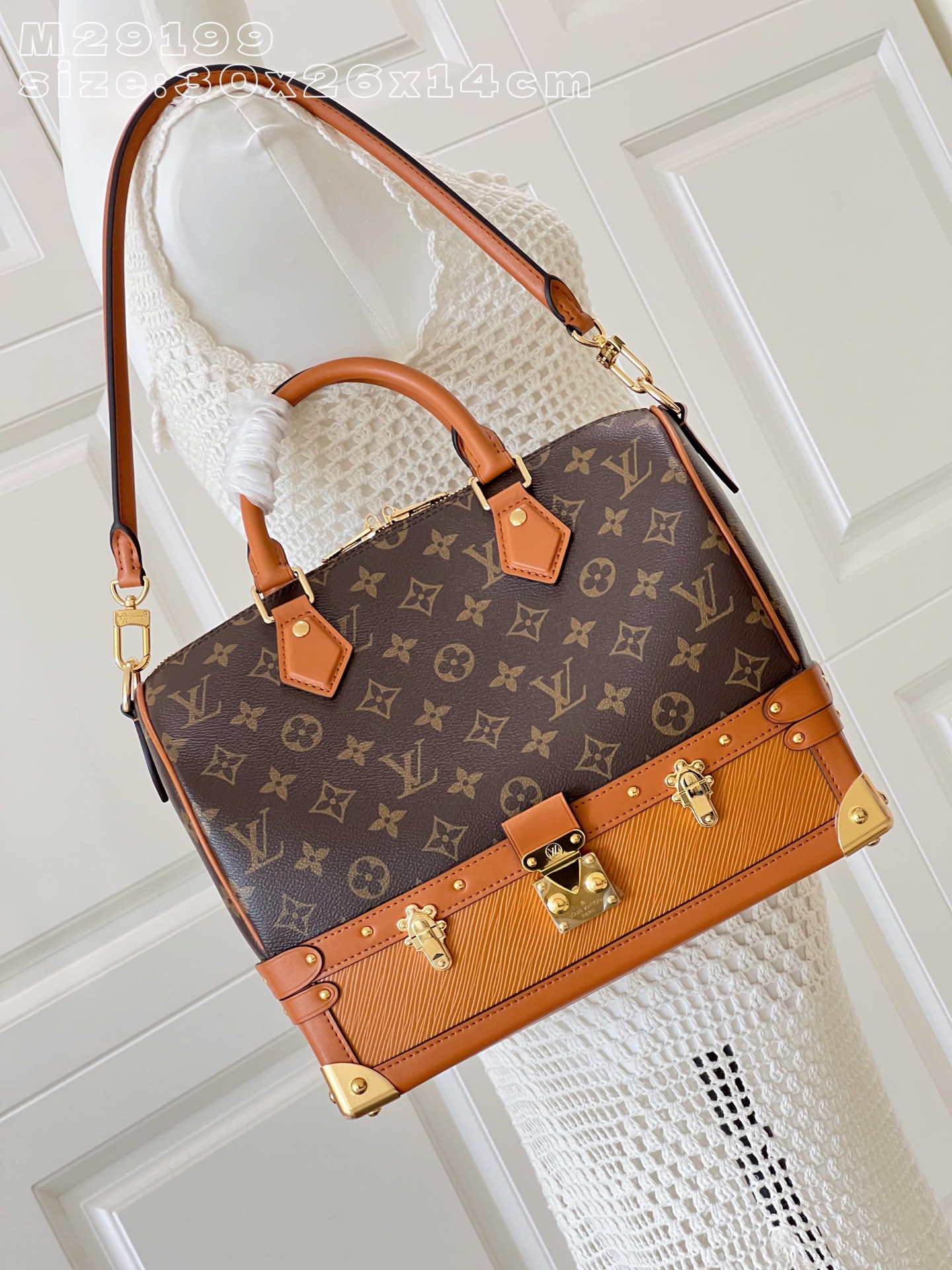 【15A】  LV Speedy Bandoulière 22/30 Out Of The Trunk Classic Monogram Canvas Leather Tan Trunk Bottom Handbag