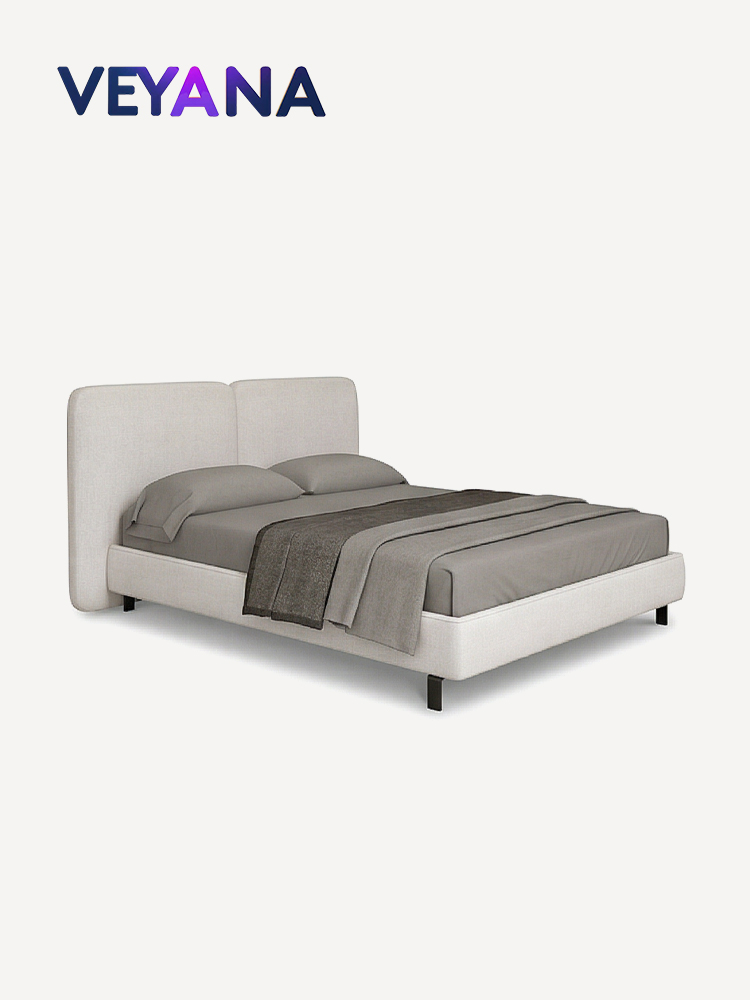 Italian minimalism, fabric bed, high-end modern double bed, villa, hotel, apartment, double bedhead with double pillows