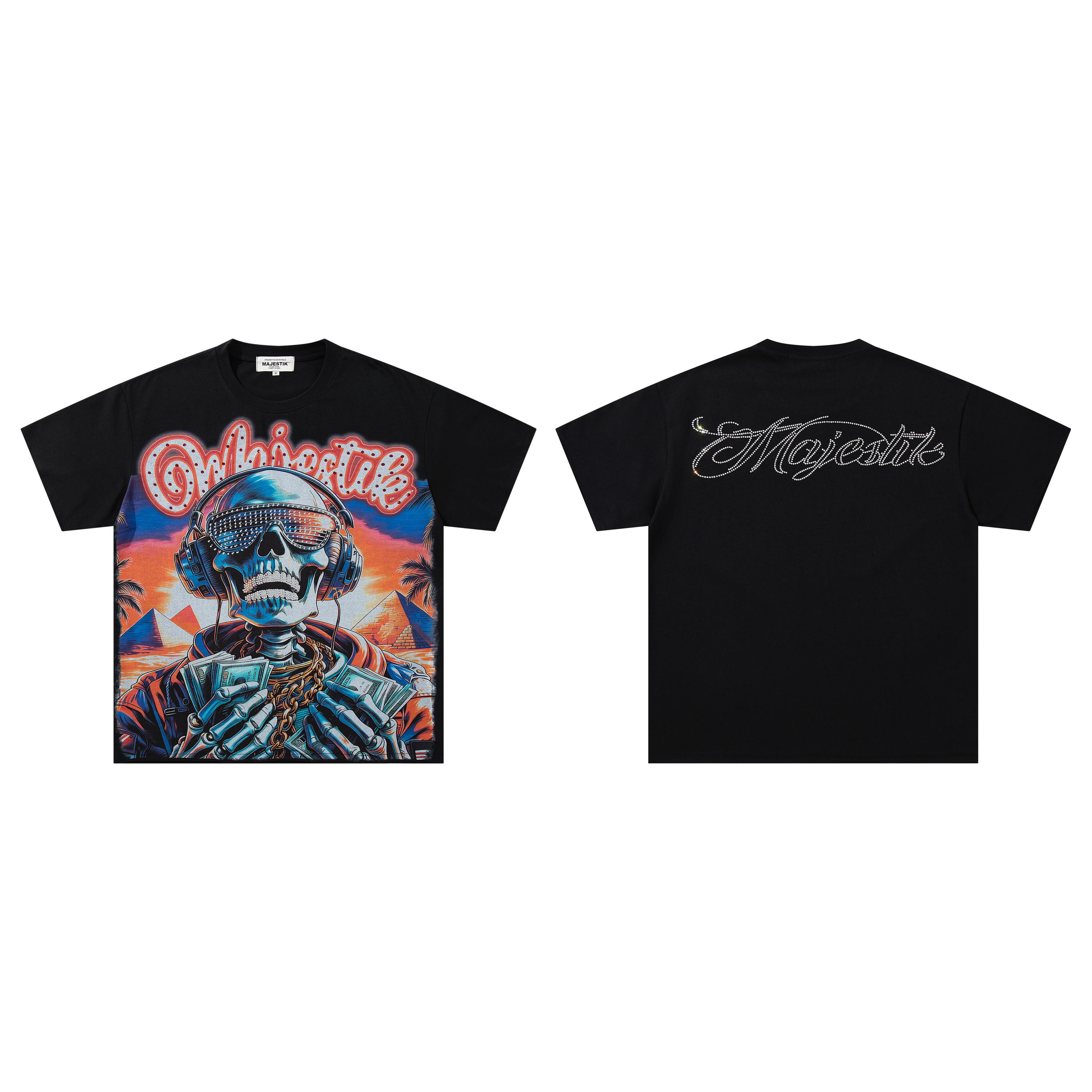 Mechanical skull paired with dynamic music short-sleeved shirt