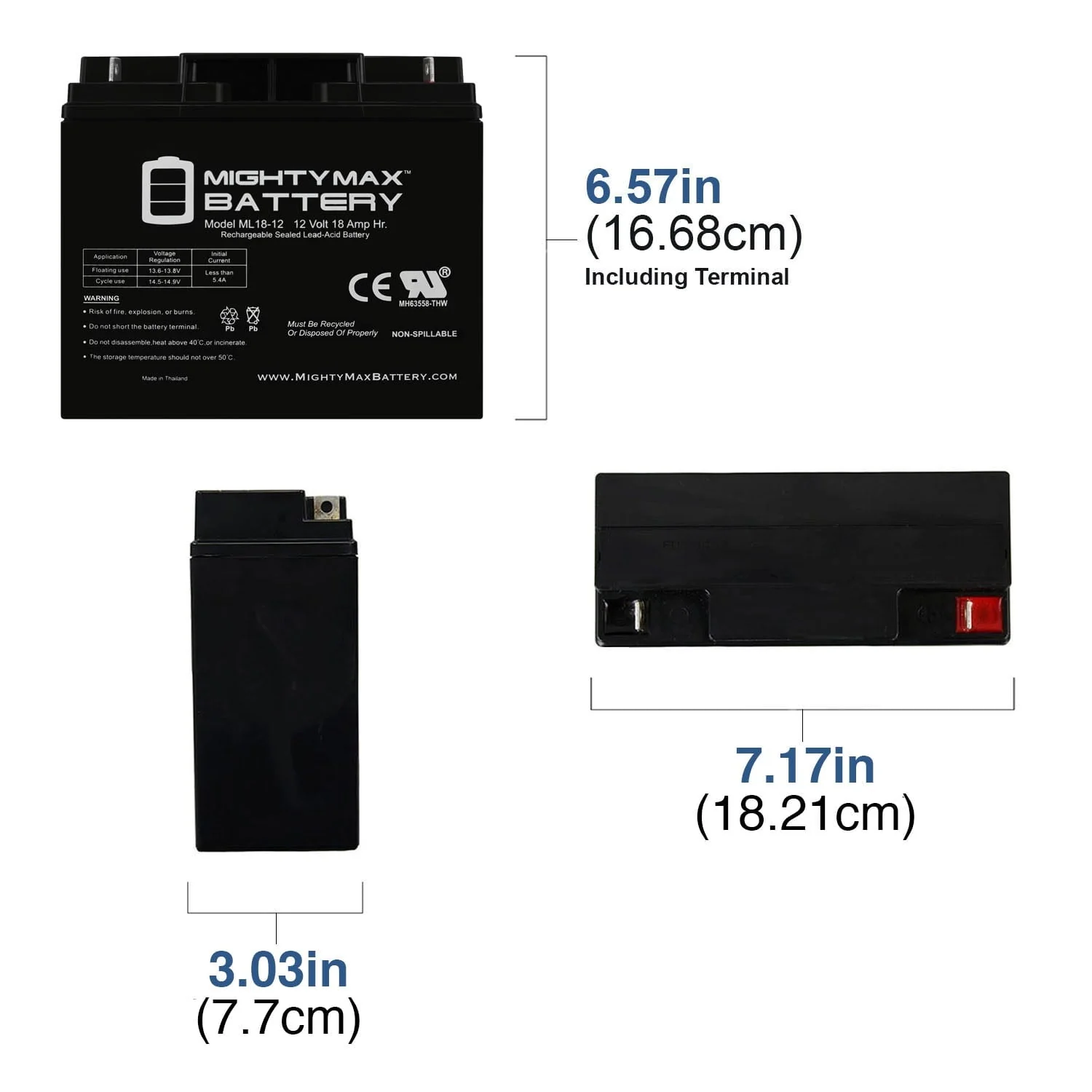 ML18-12 - 12V 18AH New SLA AGM Battery for YardWorks Electric Lawn Mower