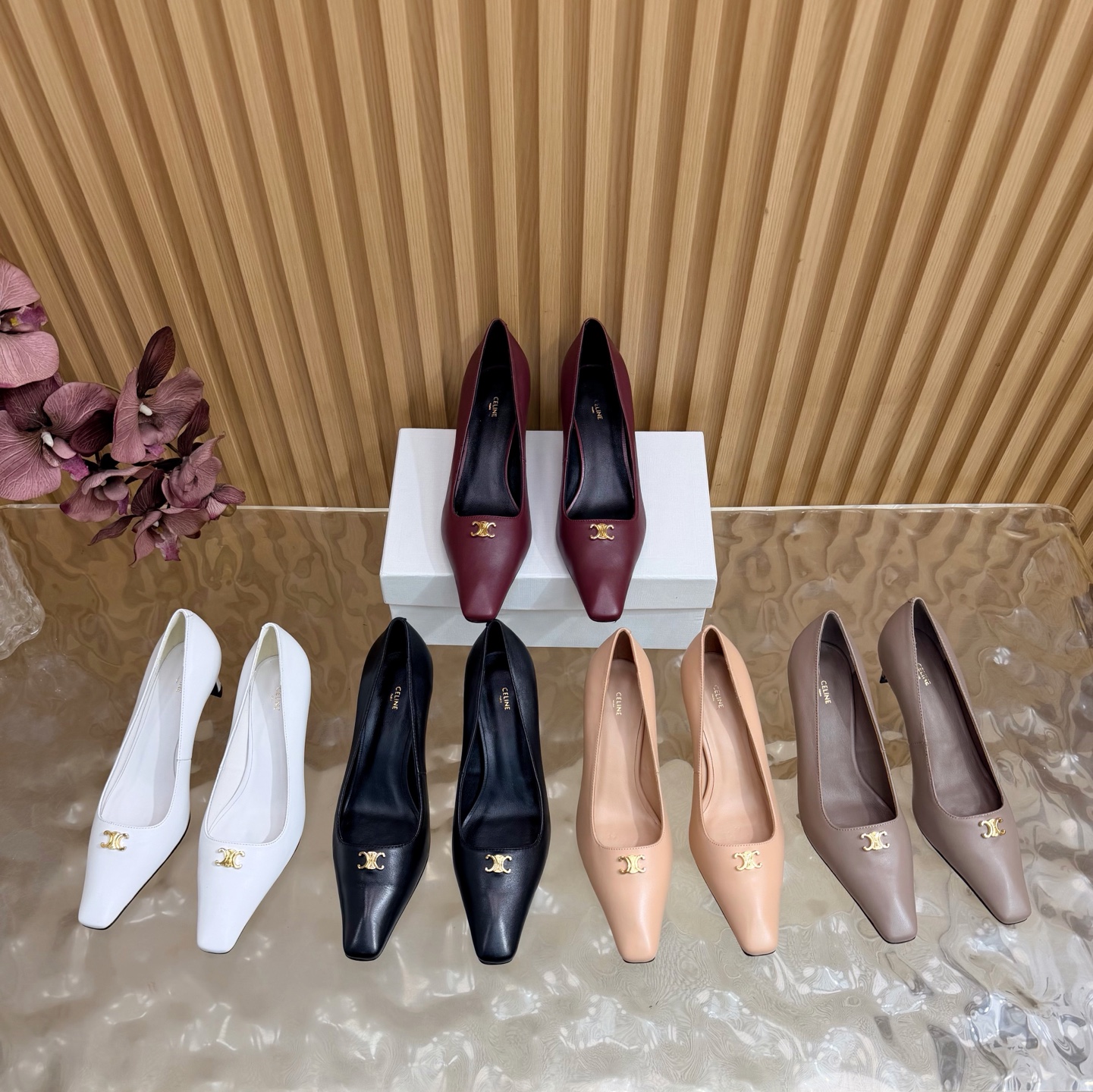 Celine Triomphe Pointed-Toe Pumps