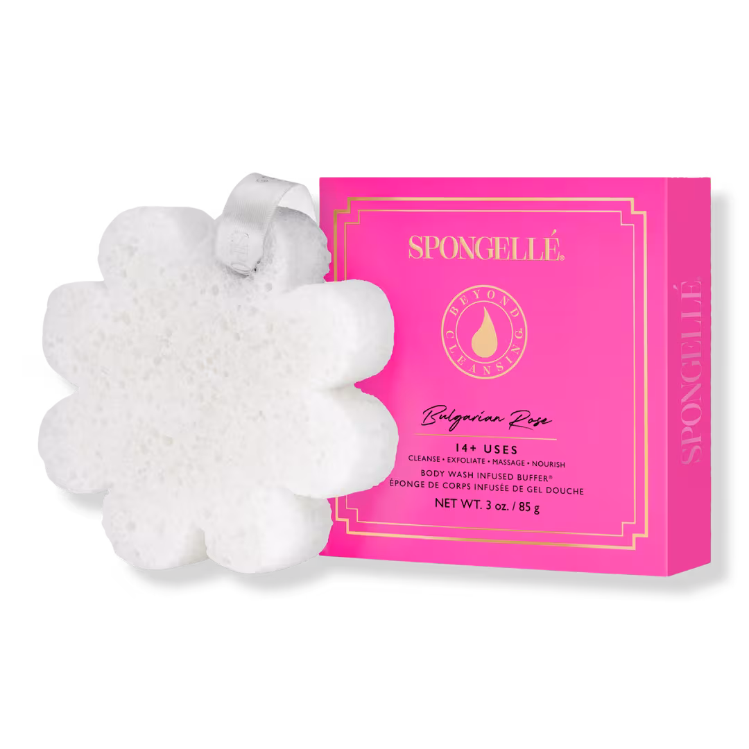 SPONGELLE  Bulgarian Rose Boxed Flower Body Buffer | Body Wash Infused Buffer