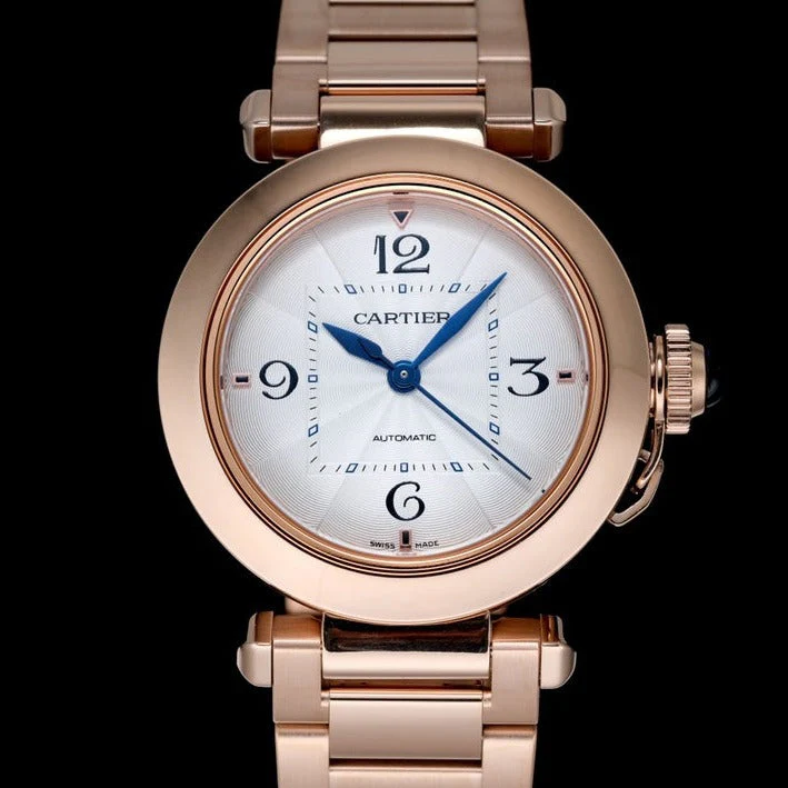 Cartier Watch pasha 35mm automatic pink gold white dial