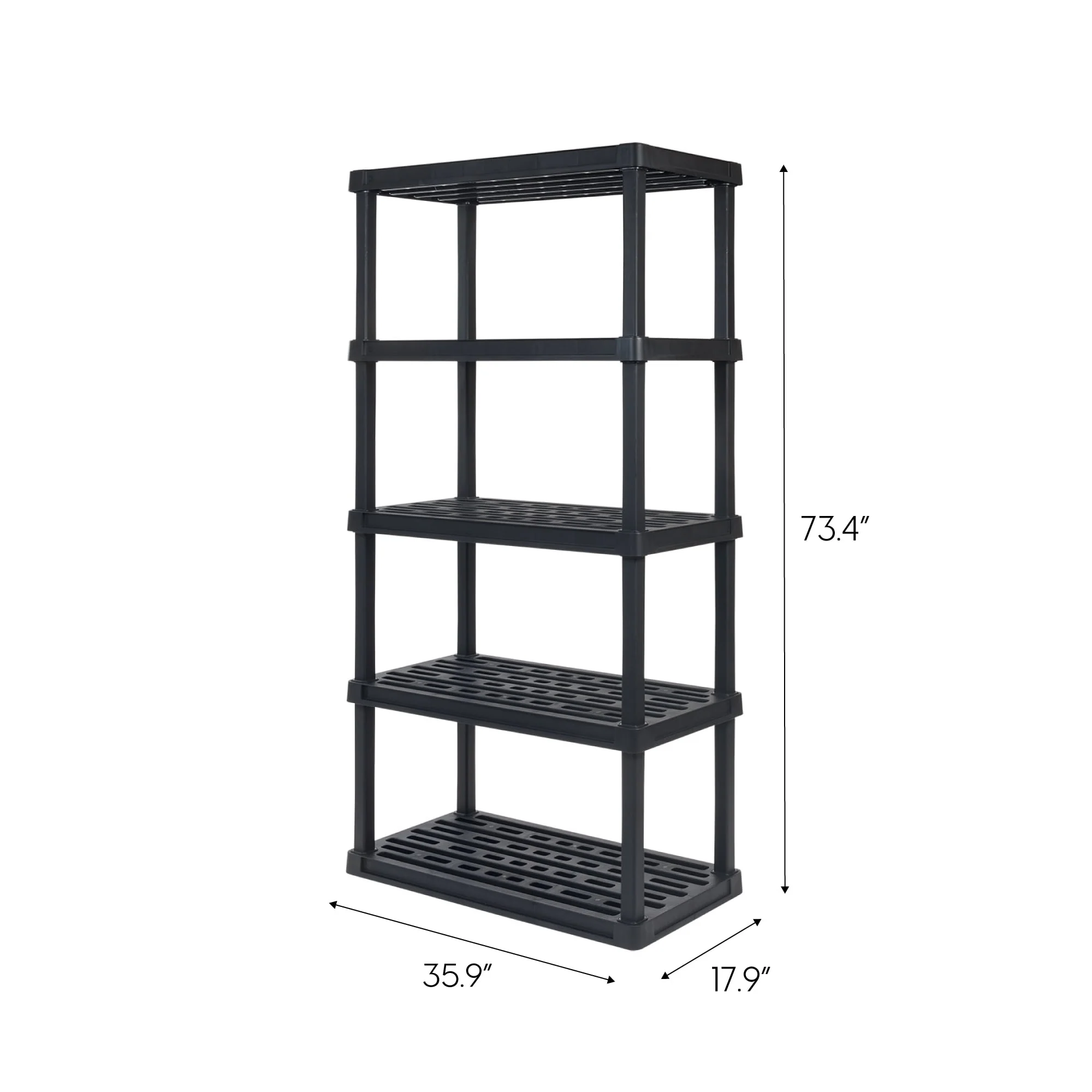 IRIS USA 5-Tier Large Plastic Rack Storage Shelf with 500 lb. Total Capacity, Black